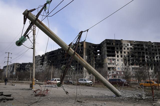 <p>Destroyed buildings in Mariupol on Sunday </p>