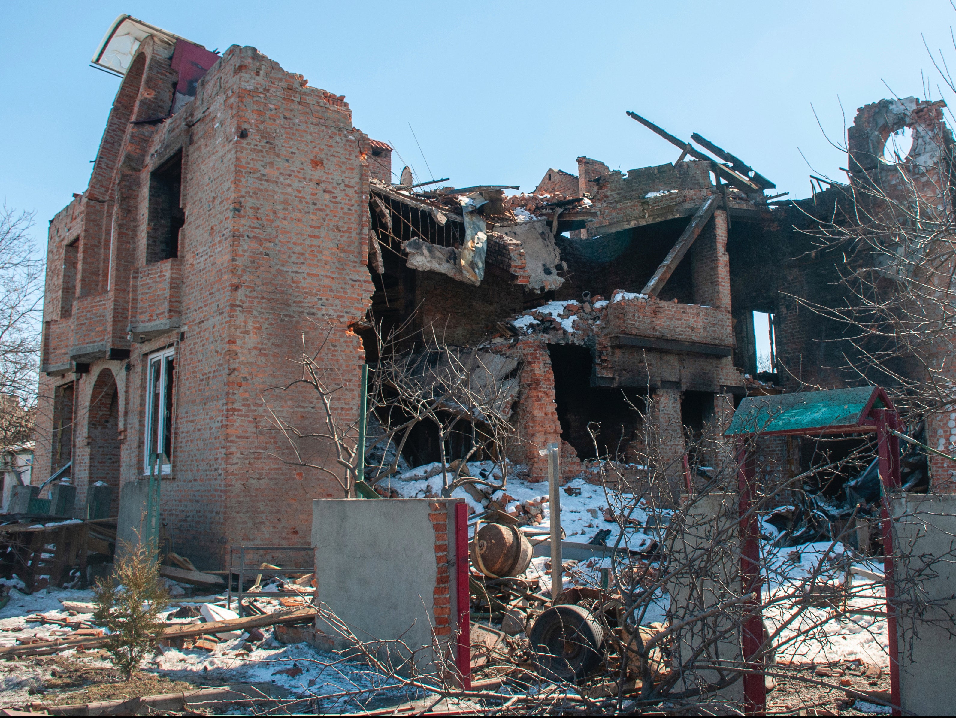 Residential apartment compexes devasated by Russian bombs in Kharkiv