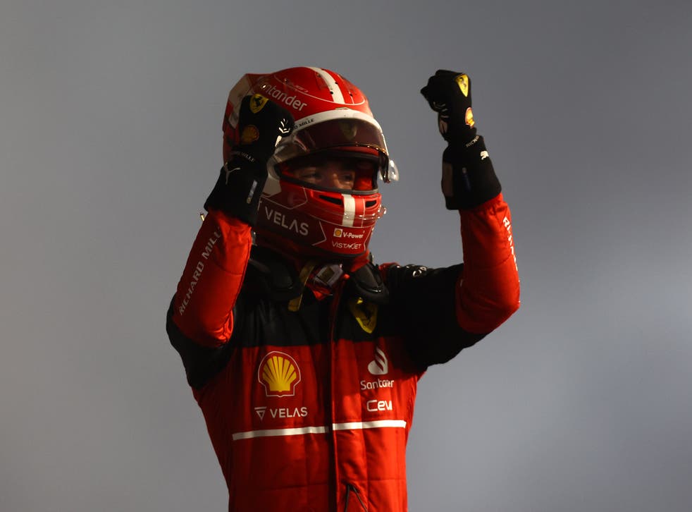 <p>Charles Leclerc celebrates Ferrari’s first race win since 2019 </p>