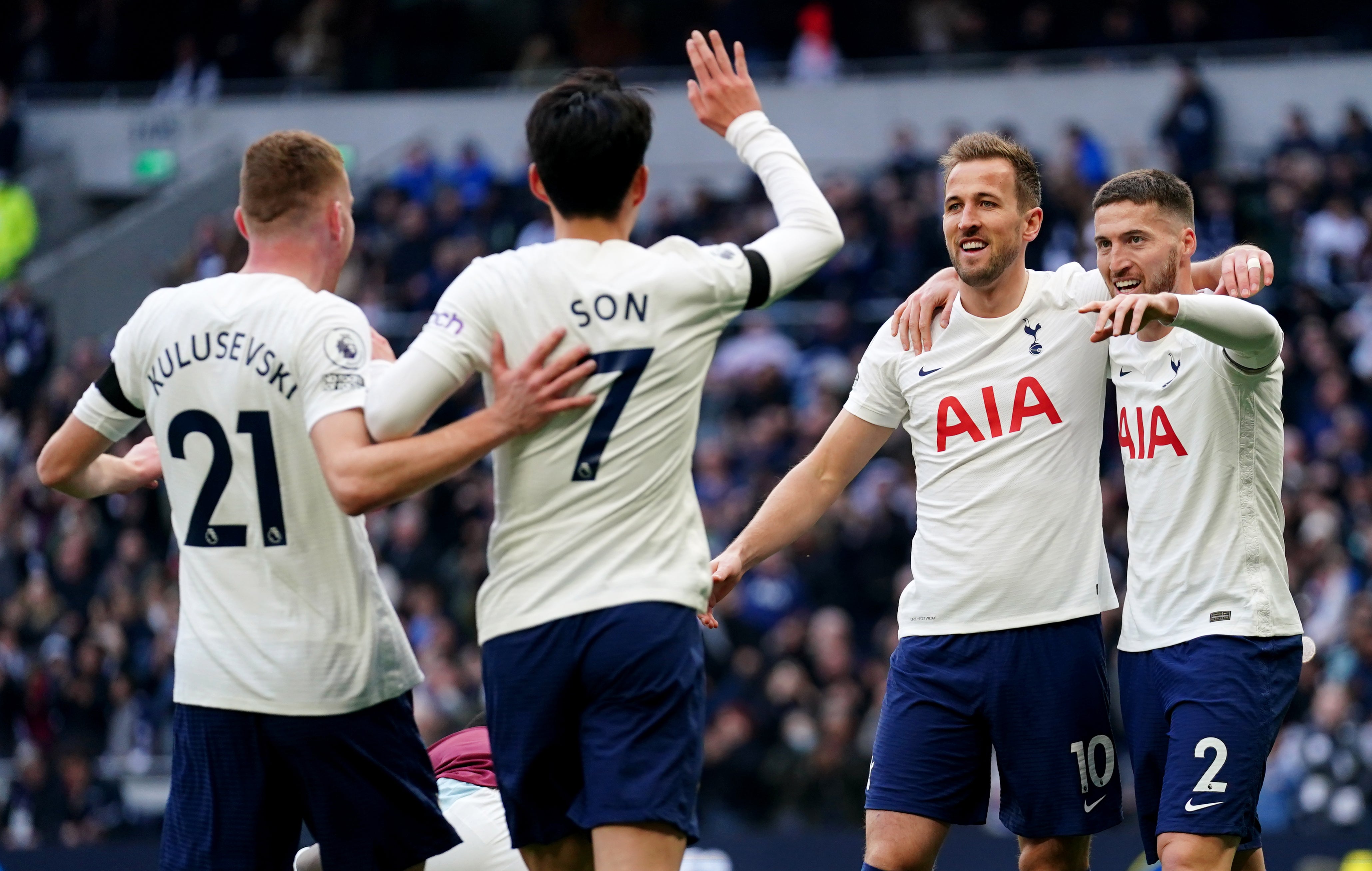 Harry Kane (second right) and Matt Doherty (right) celebrate the opening goal (Nick Potts/PA)