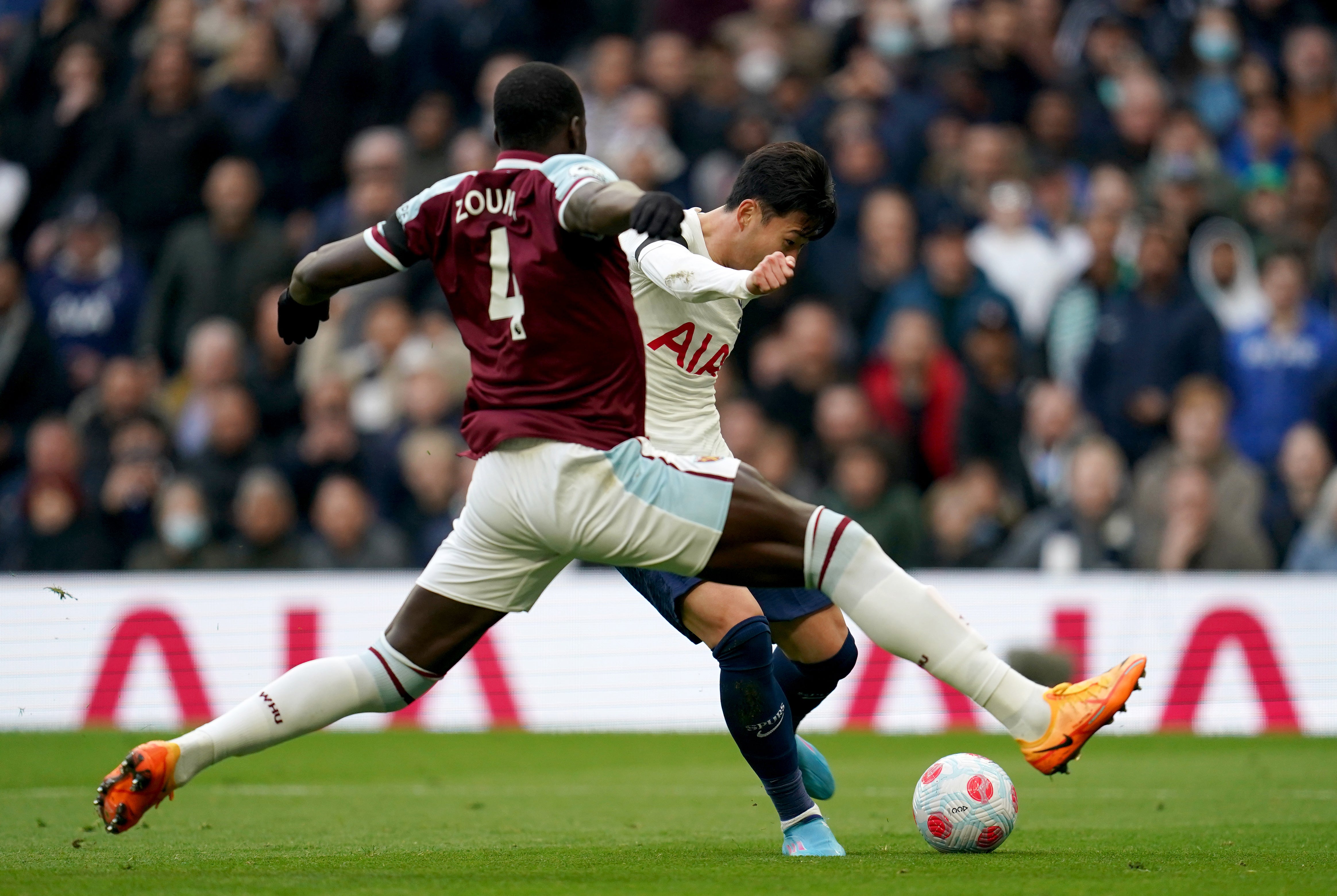 Son Heung-min battles with West Ham’s Kurt Zouma (Nick Potts/PA)