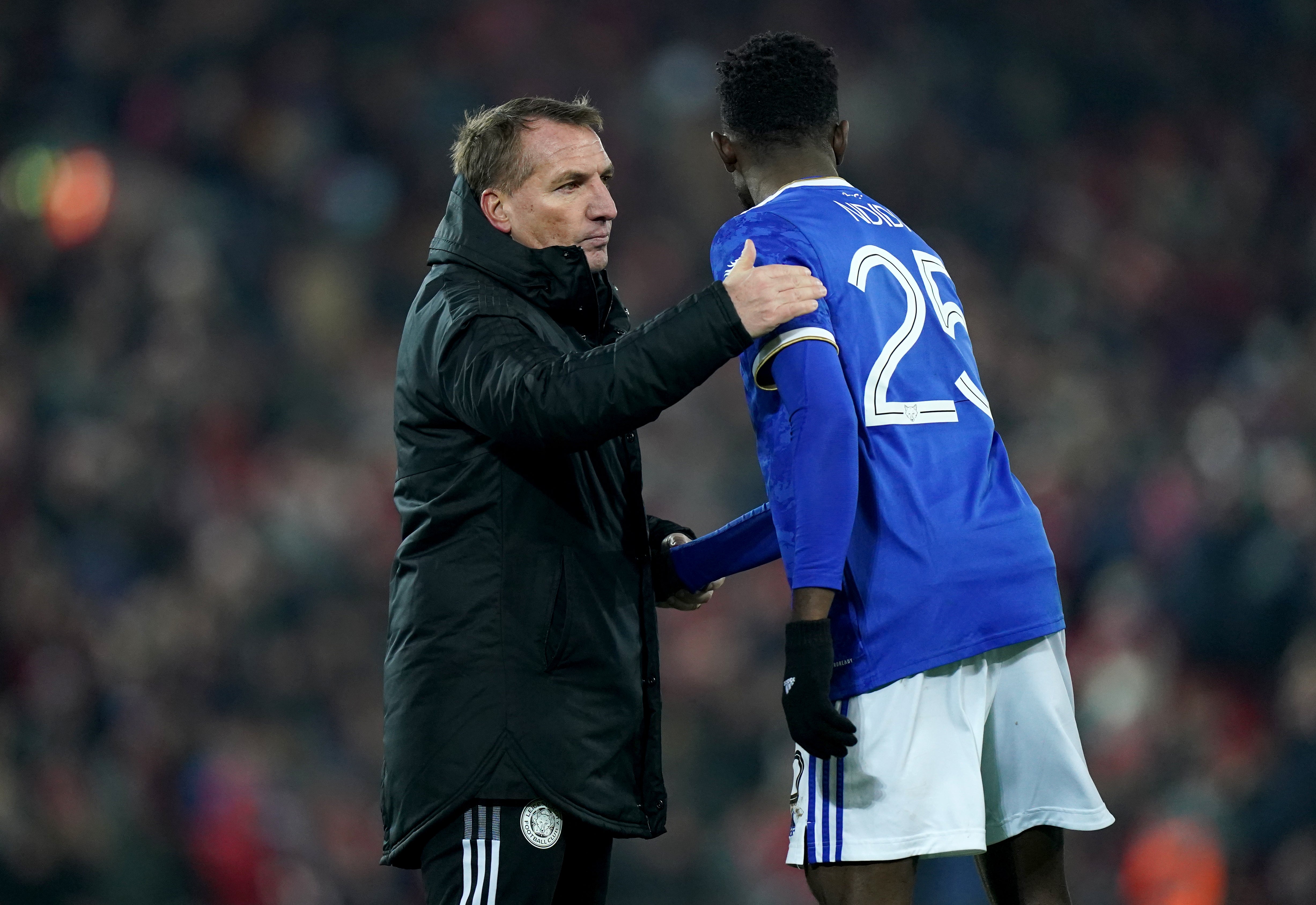 Brendan Rodgers, left, has a long-term worry over Wilfred Ndidi (Mike Egerton/PA)