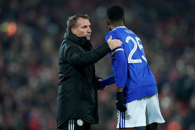 Brendan Rodgers, left, has a long-term worry over Wilfred Ndidi (Mike Egerton/PA)