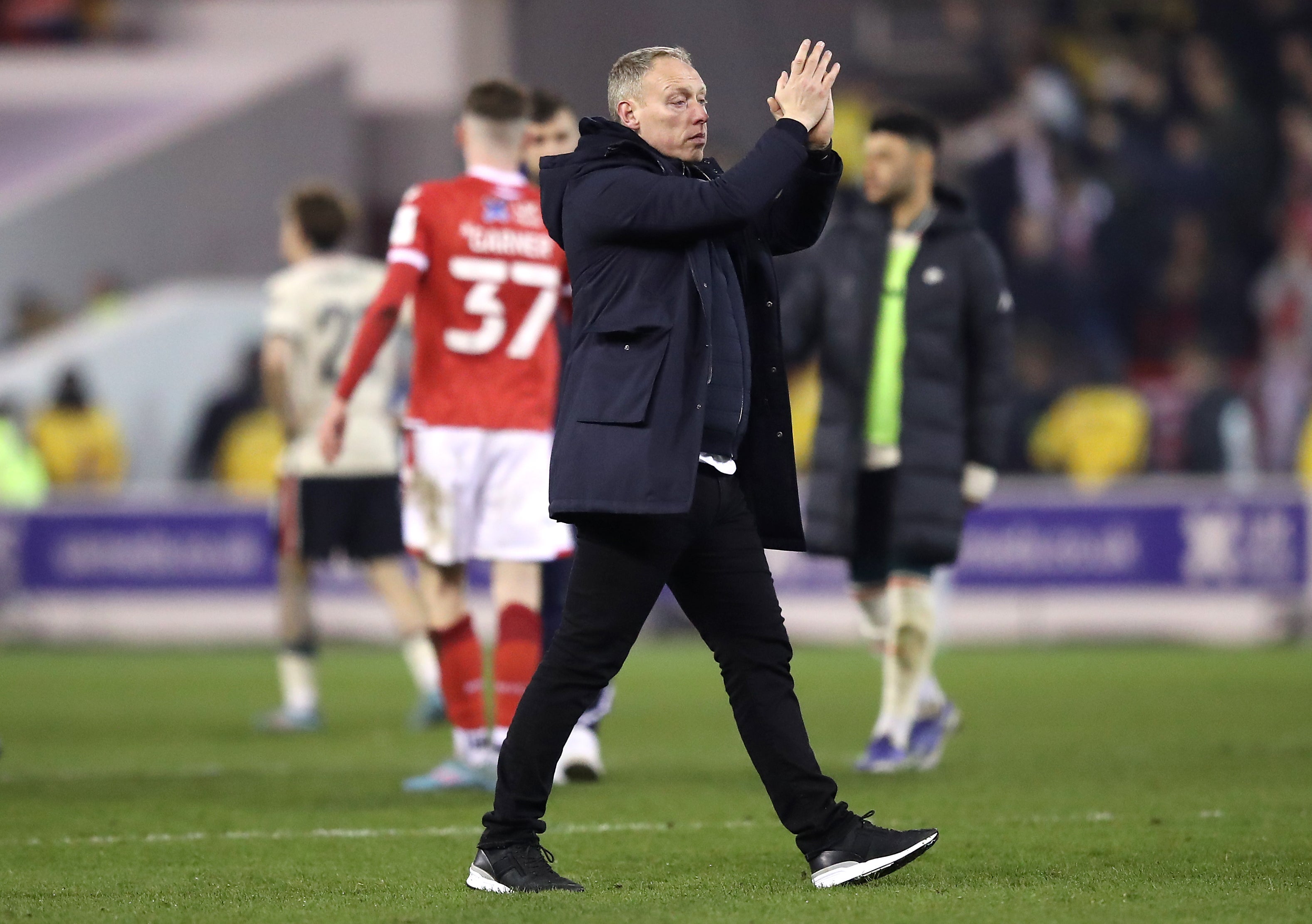 Nottingham Forest manager Steve Cooper applauds the fans at full-time (Isaac Parkin/PA).