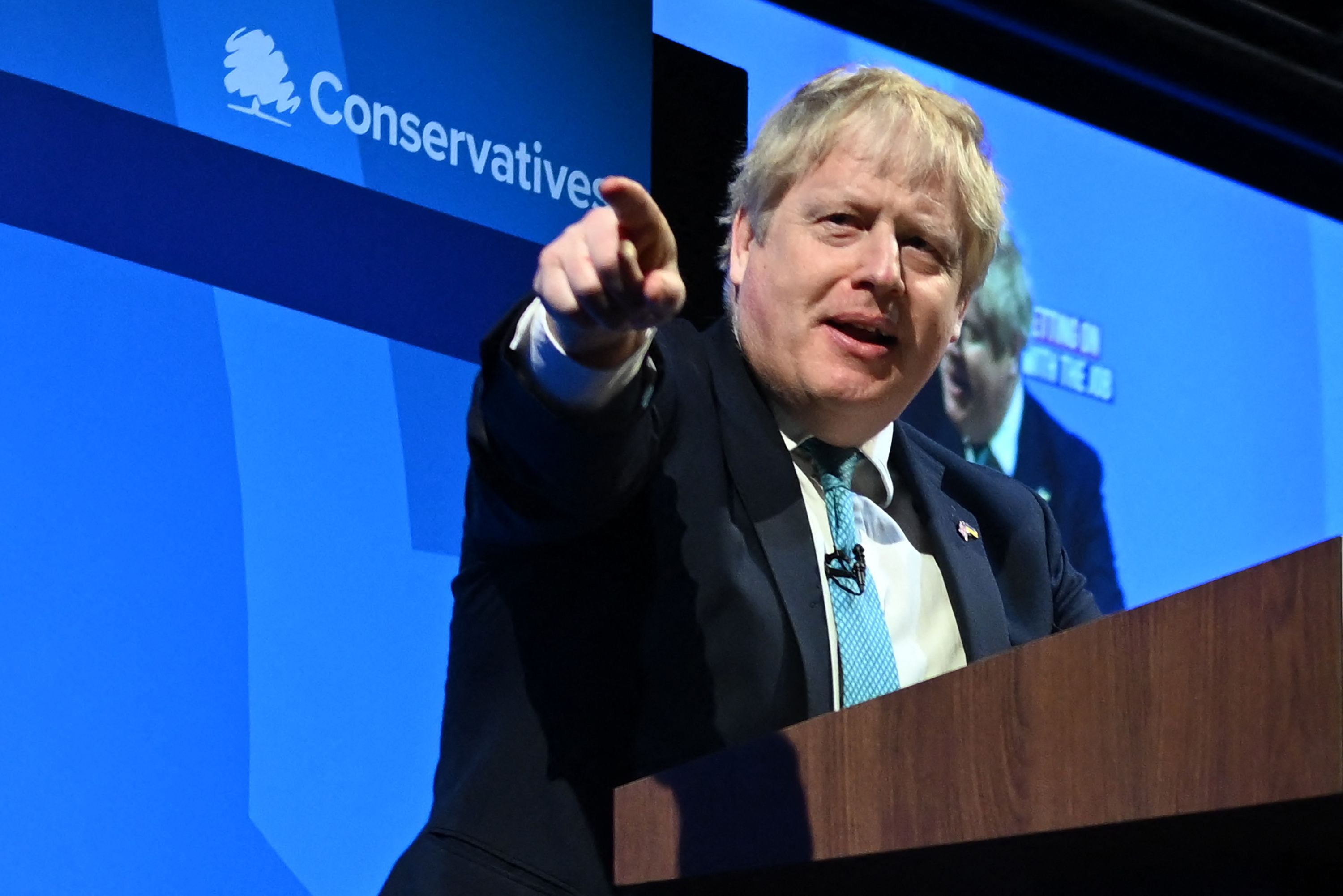 Pointing the finger: the PM at Tory spring conference in Blackpool on Friday