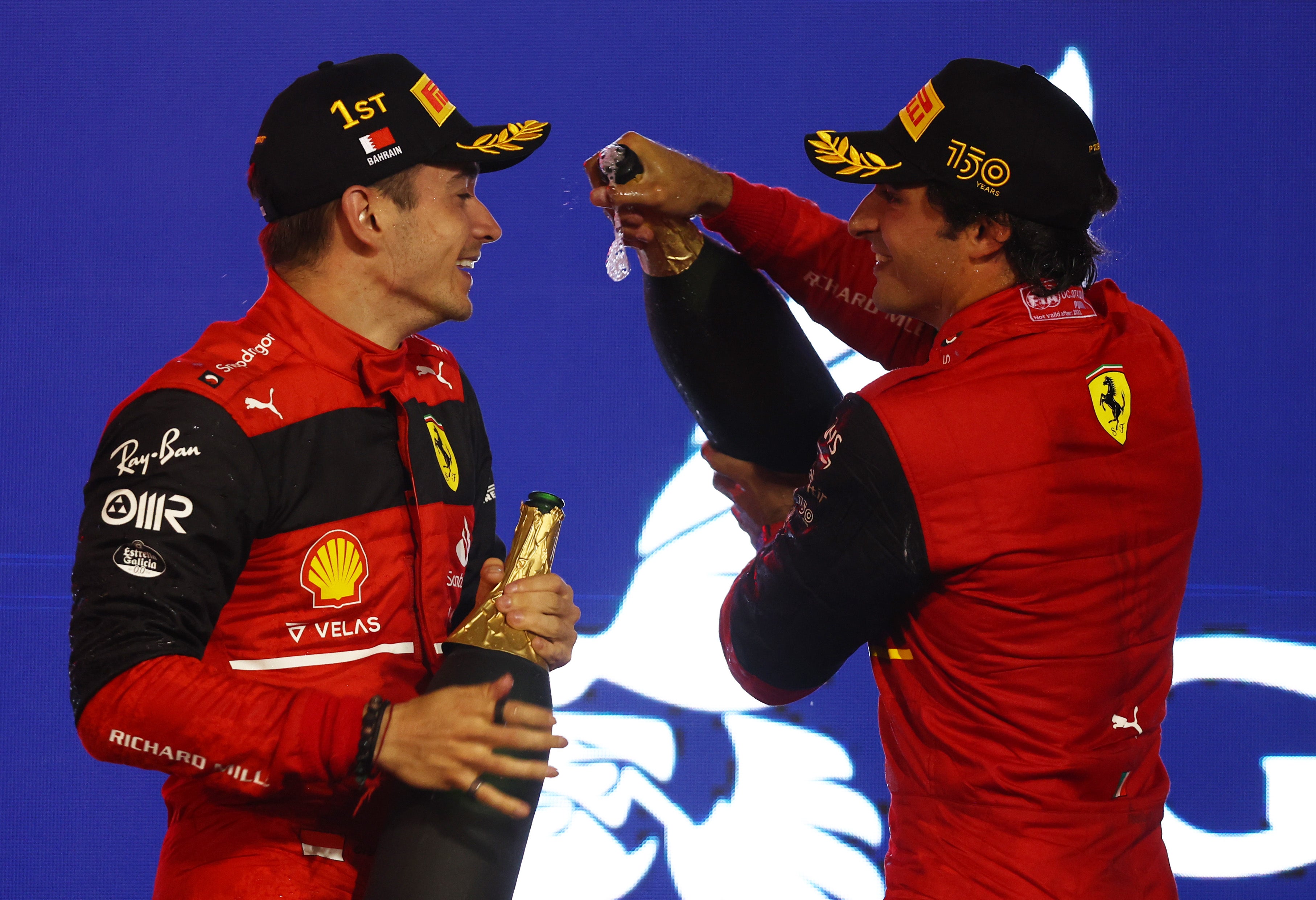 Charles Leclerc (left) kicked off the new Formula 1 season with victory in Bahrain