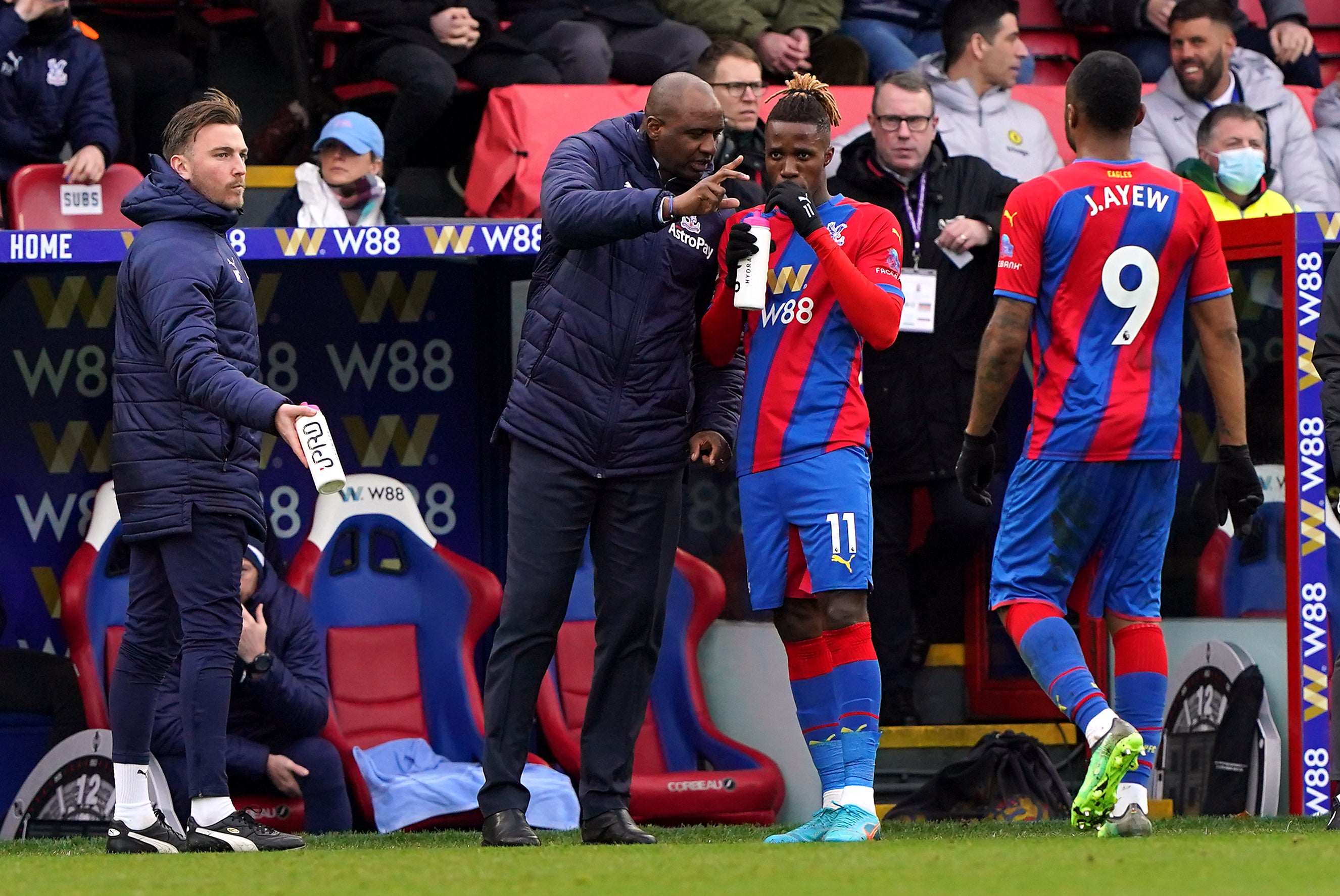 Wilfried Zaha, right, is excited by Crystal Palace’s future under Patrick Vieira (Jonathan Brady/PA)