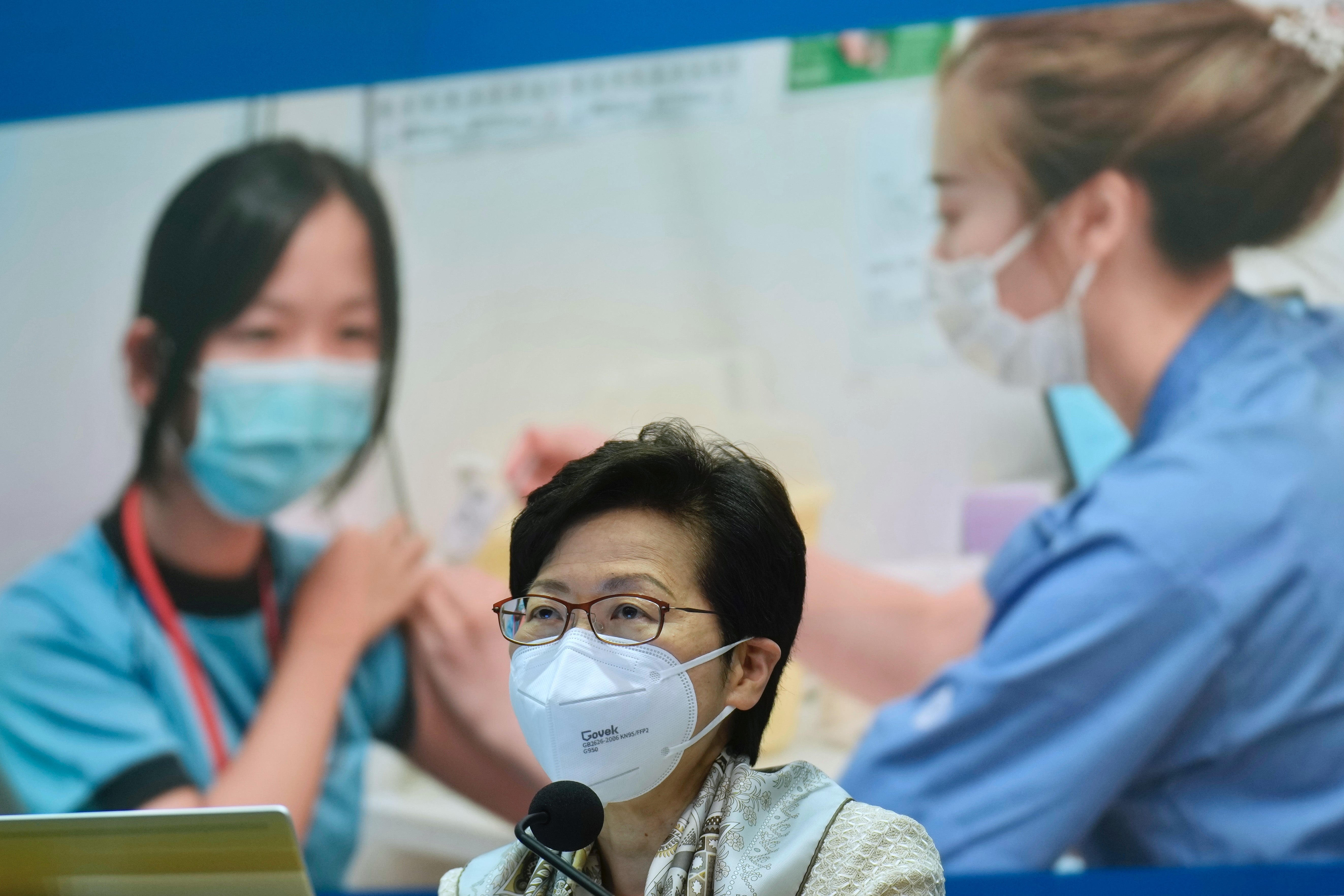 Hong Kong chief executive Carrie Lam at a press conference on 21 March in Hong Kong