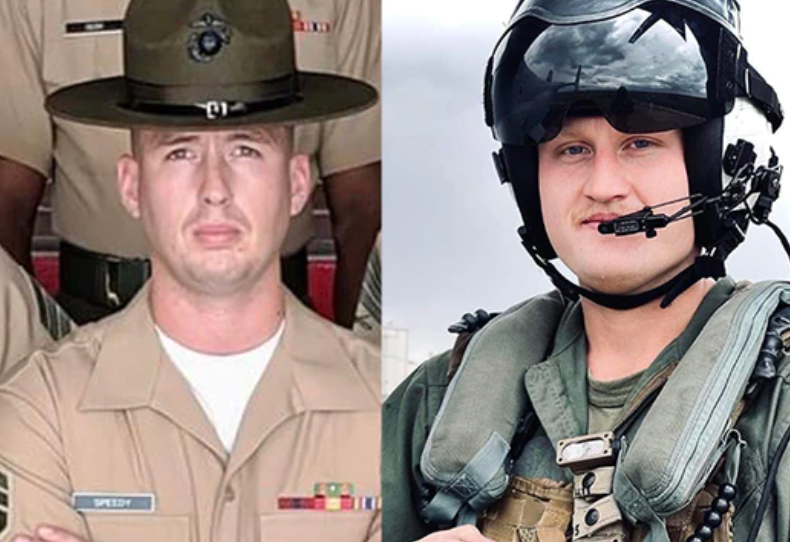 Gunnery Sgt James W Speedy (left) and Cpl Jacob M Moore (right) were also killed in the crash