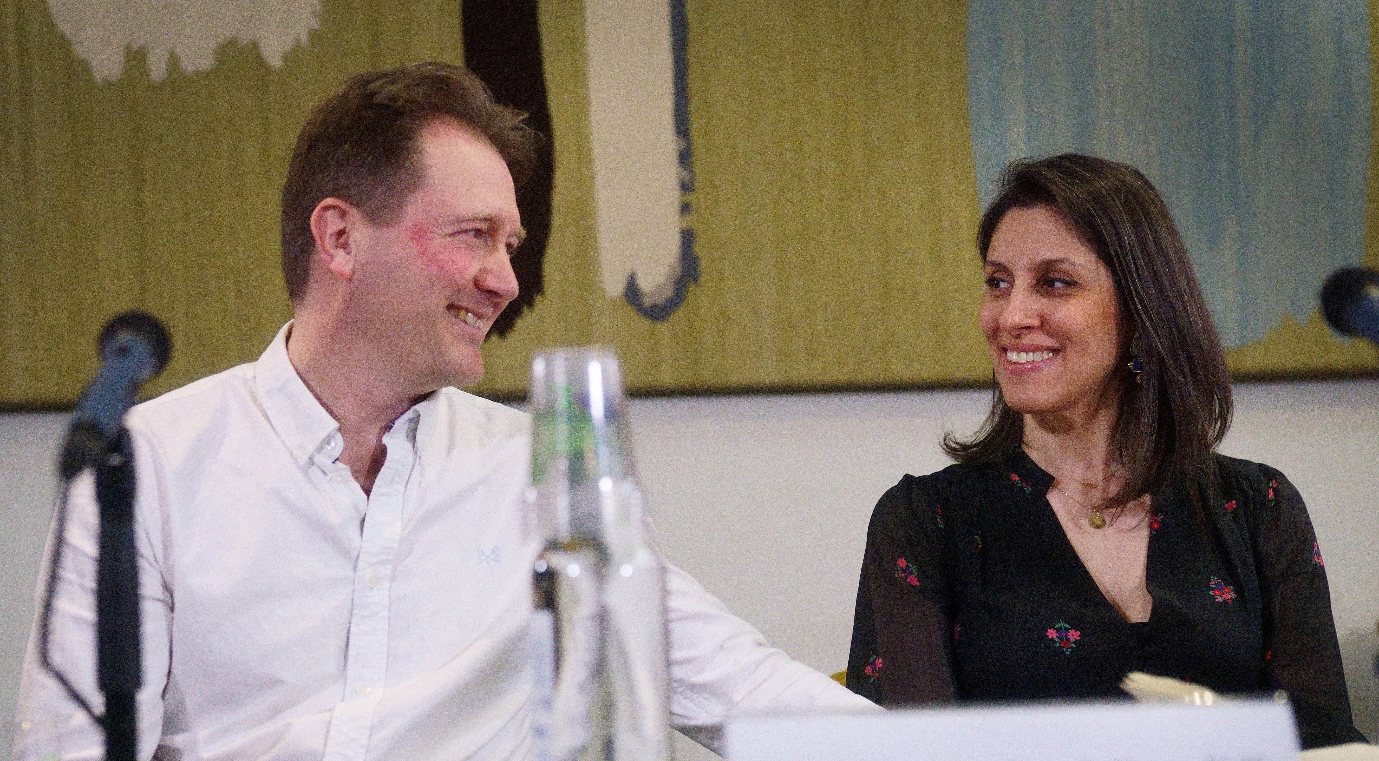 Nazanin Zaghari-Ratcliffe and husband Richard during a press conference (Victoria Jones/PA)