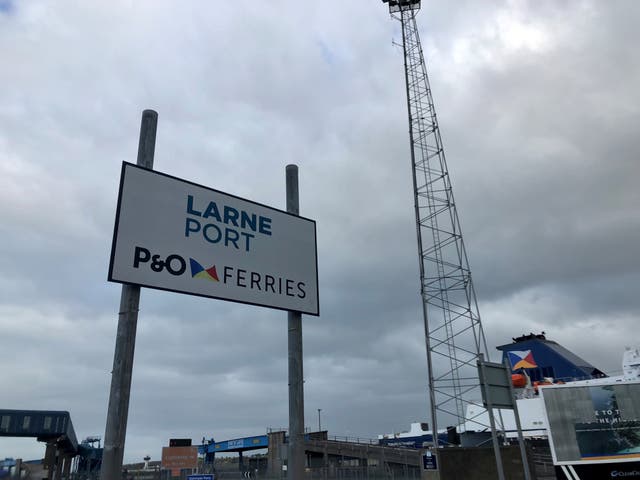 Signage for Larne Port where P&O sailings remain suspended (David Young/PA)