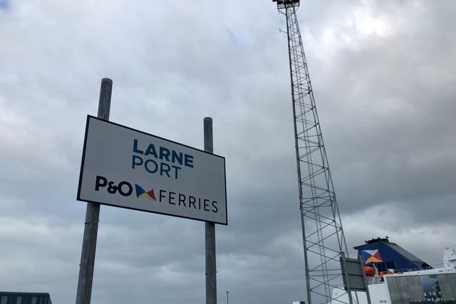Signage for Larne Port where P&O sailings remain suspended (David Young/PA)