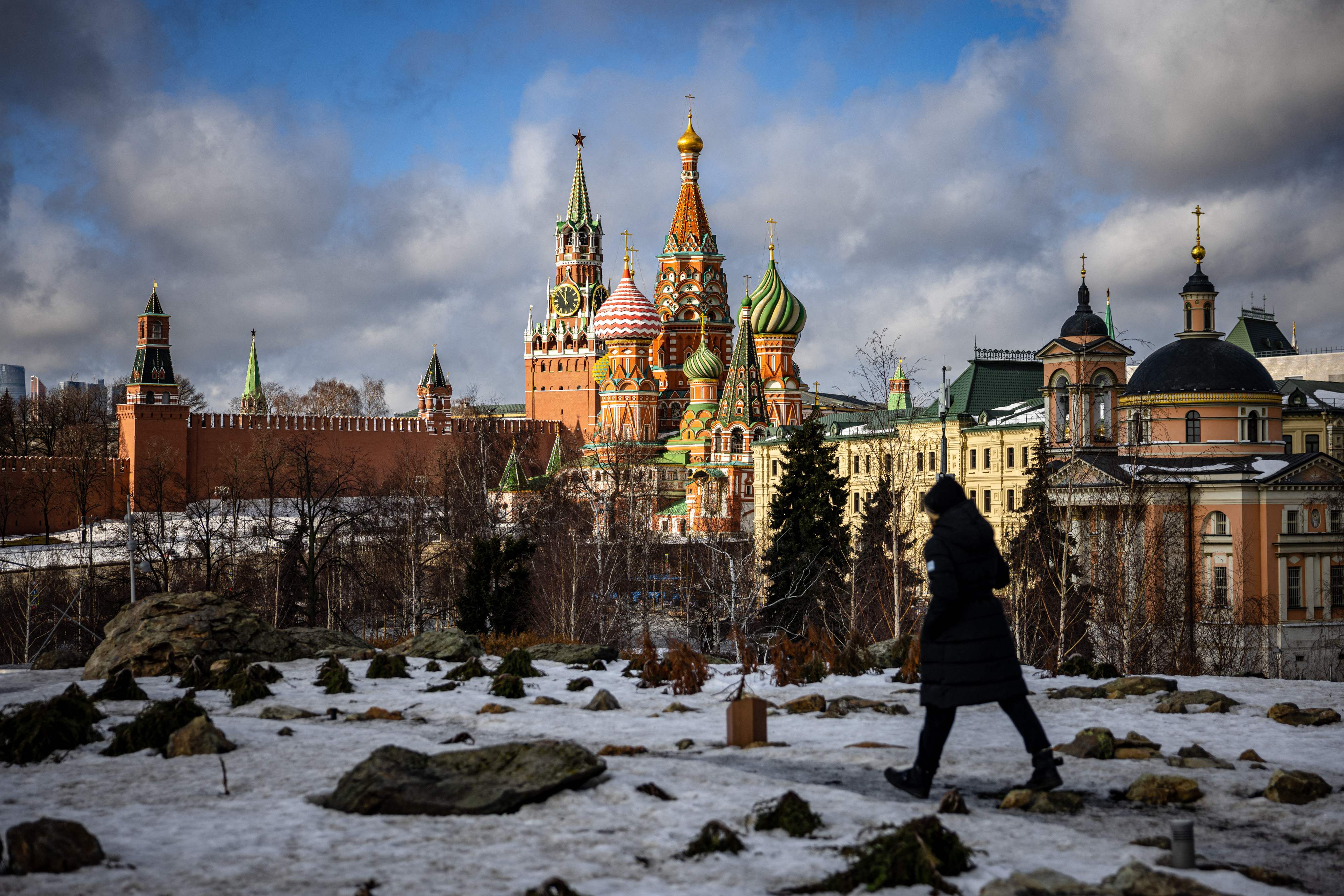 The distinctive onion domes of St Basil’s Cathedral in Moscow