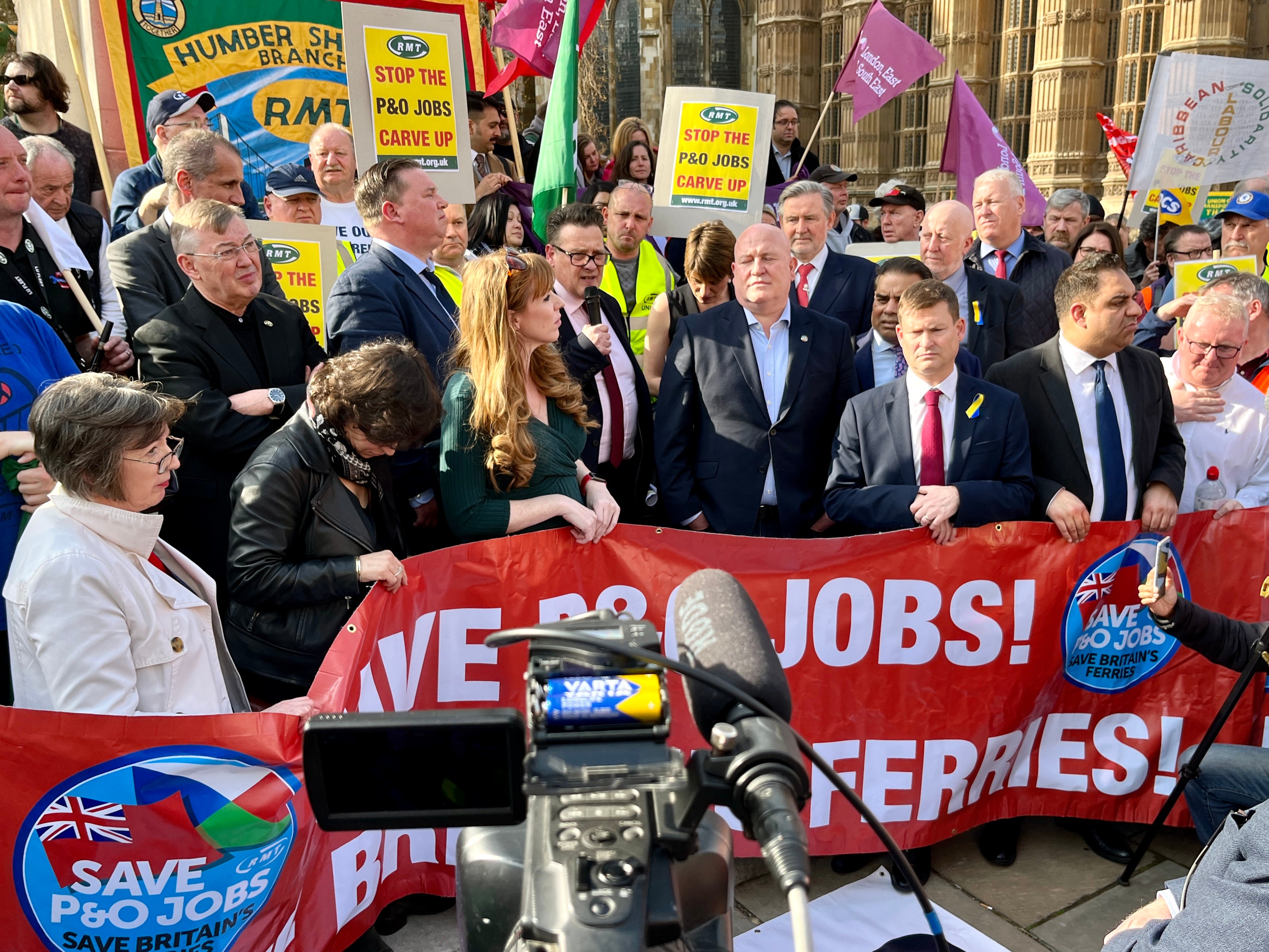 Labour and trade union officials protest in Westminster against P&O