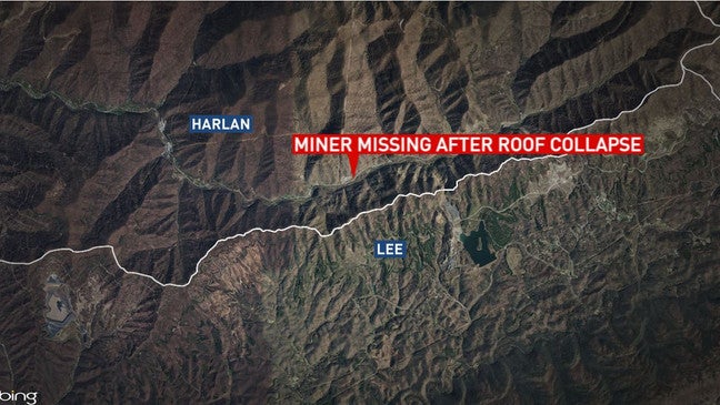 A computer-generated map showing the approximate location of a coal miner who went missing on 20 March, 2022, after the roof of a Kentucky mine caved in