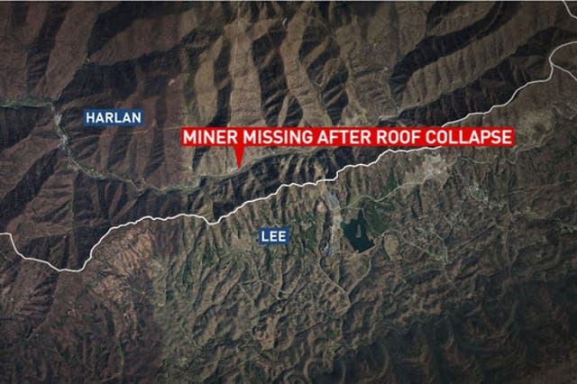 <p>A computer-generated map showing the approximate location of a coal miner who went missing on 20 March, 2022, after the roof of a Kentucky mine caved in</p>