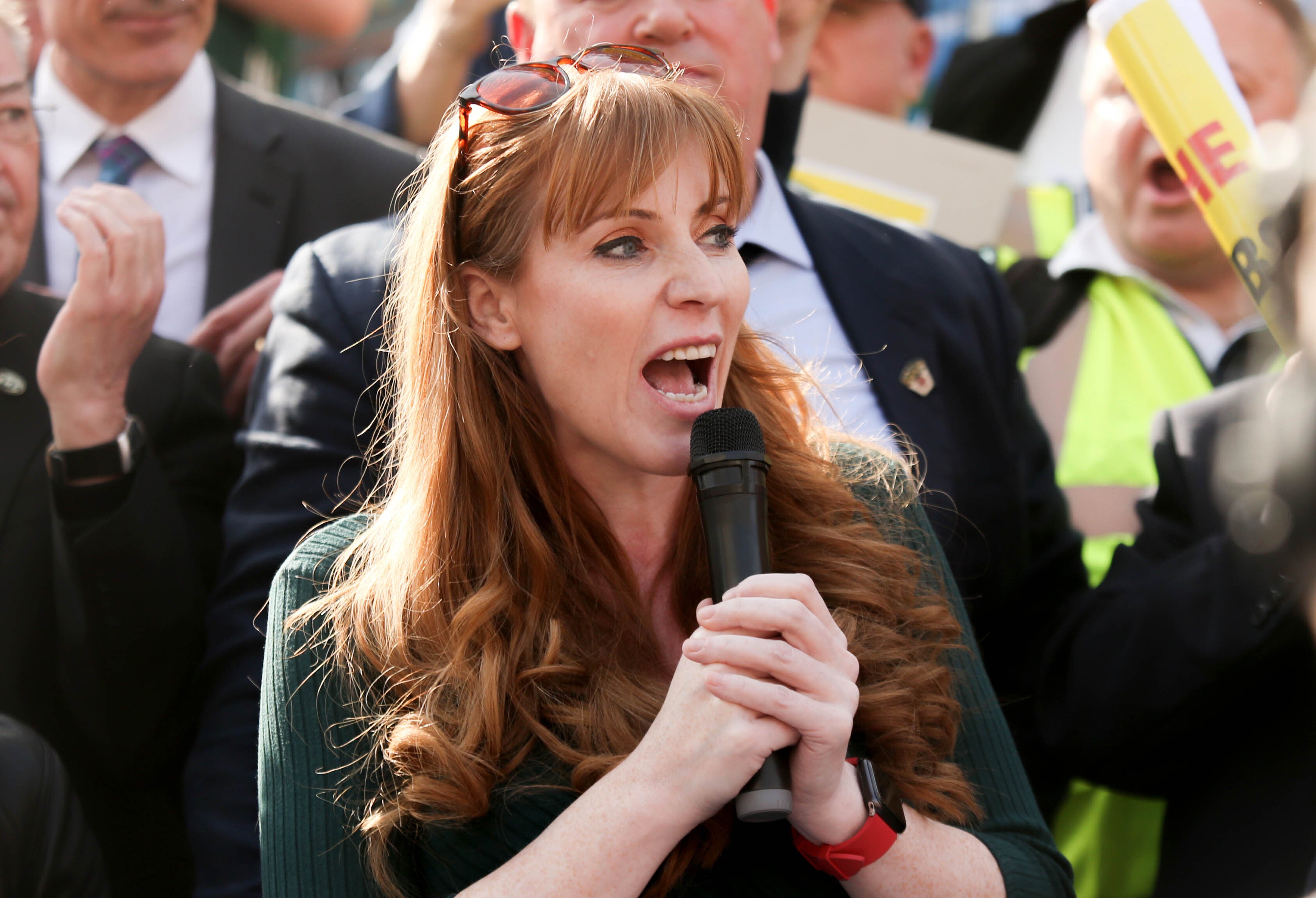 Angela Rayner speaks at a protest by unions (James Manning/PA)