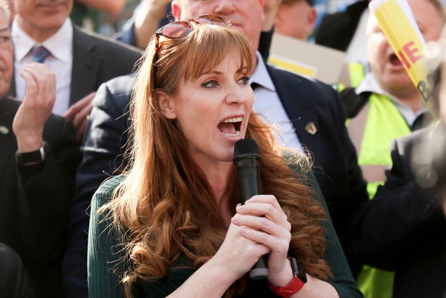 Angela Rayner speaks at a protest by unions (James Manning/PA)