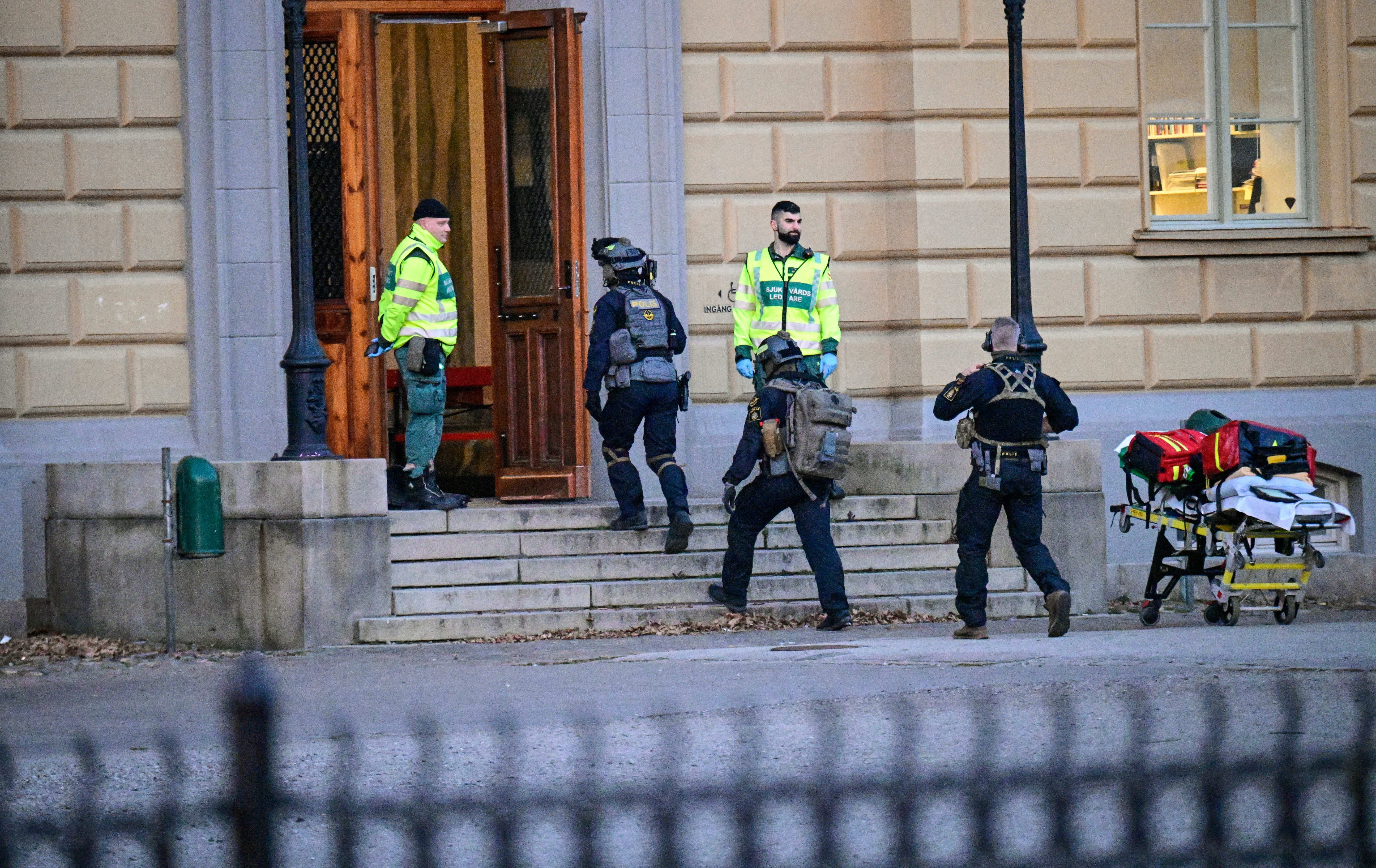 Police officers attend the scene at a school in Malmo, Sweden on 21 March