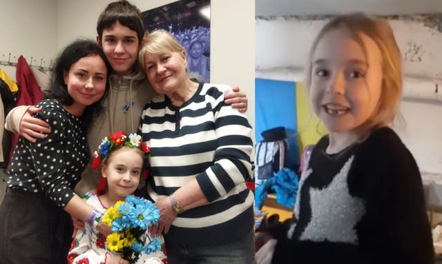 Amelia Anisovych, seven, with her mother Lilia, older brother Misha and her grandmother Vera. (Lilia Anisovych/PA)