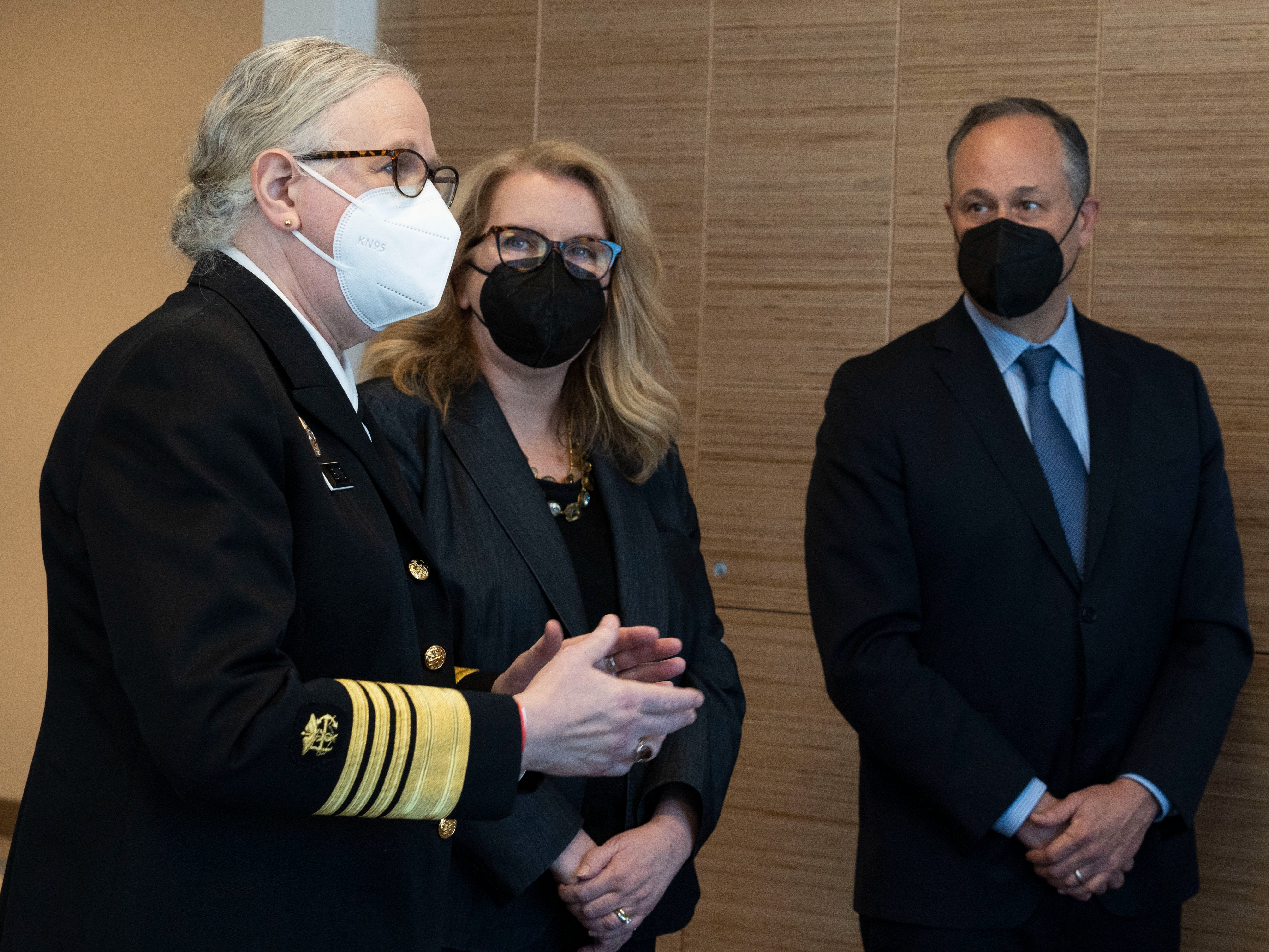 US assistant health secretary Rachel Levine speaks with doctors during a visit to a children’s hospital in Columbus, Ohio on 2 March