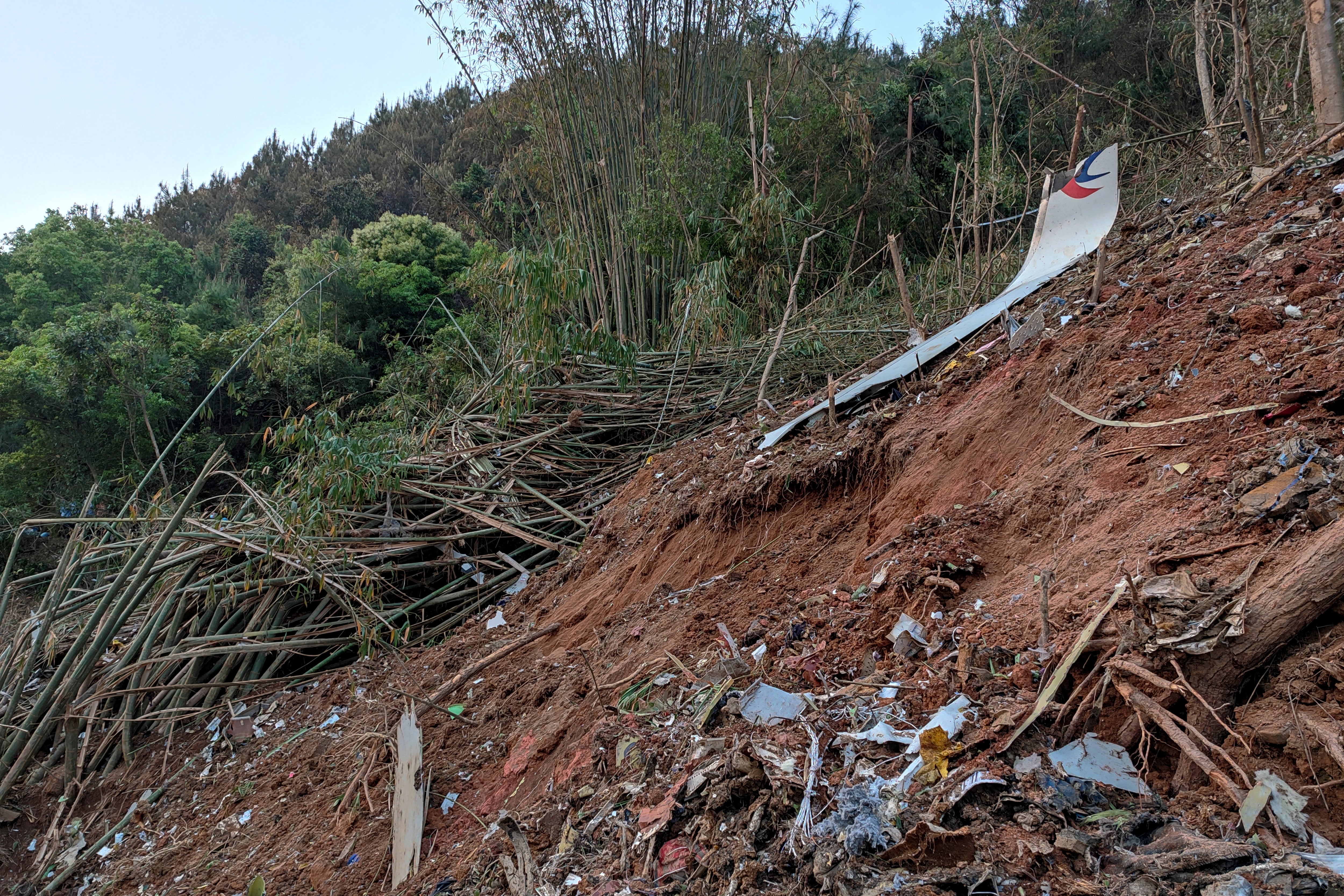 A piece of wreckage of the Eastern Airlines flight seen after it crashed on the mountain in Tengxian County in south China on 21 March