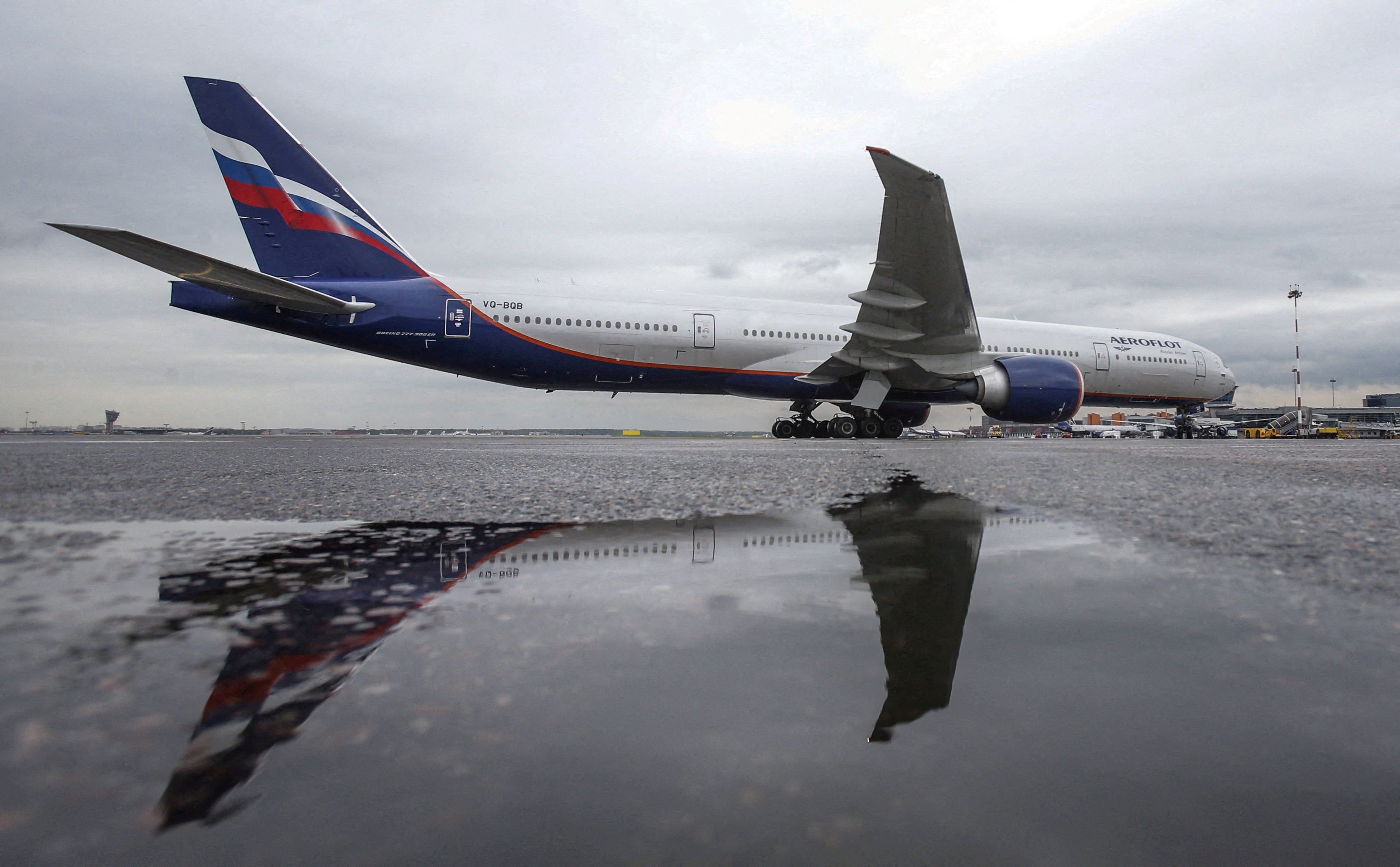 An Aeroflot Boeing 777-300ER aircraft parked at Sheremetyevo International Airport in Moscow