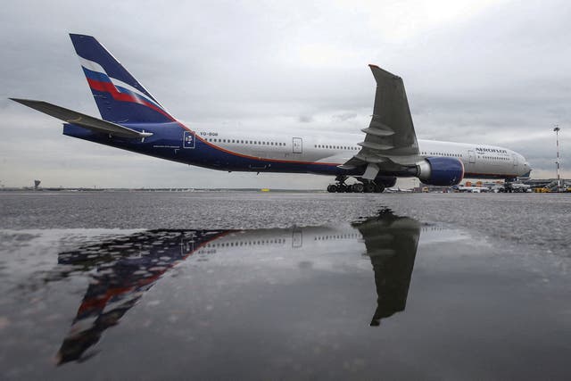<p>An Aeroflot Boeing 777-300ER aircraft parked at Sheremetyevo International Airport in Moscow</p>