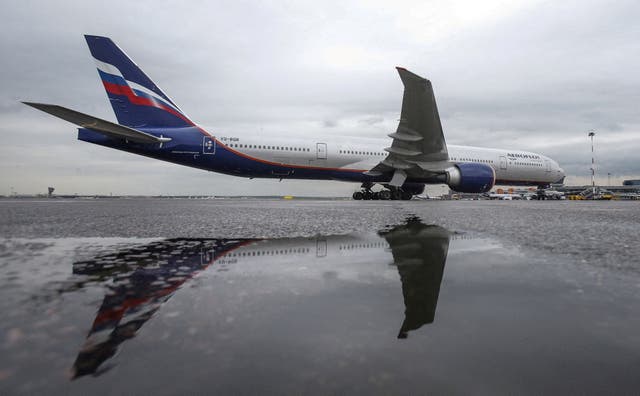 <p>An Aeroflot Boeing 777-300ER aircraft parked at Sheremetyevo International Airport in Moscow</p>