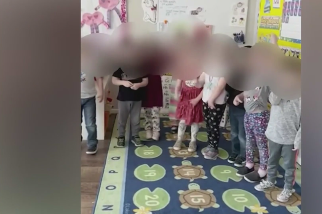<p>A screengrab from the video that circulated from Turning Point Christian School in Norco, California, where a teacher led a group of preschoolers in an anti-Biden chant.</p>