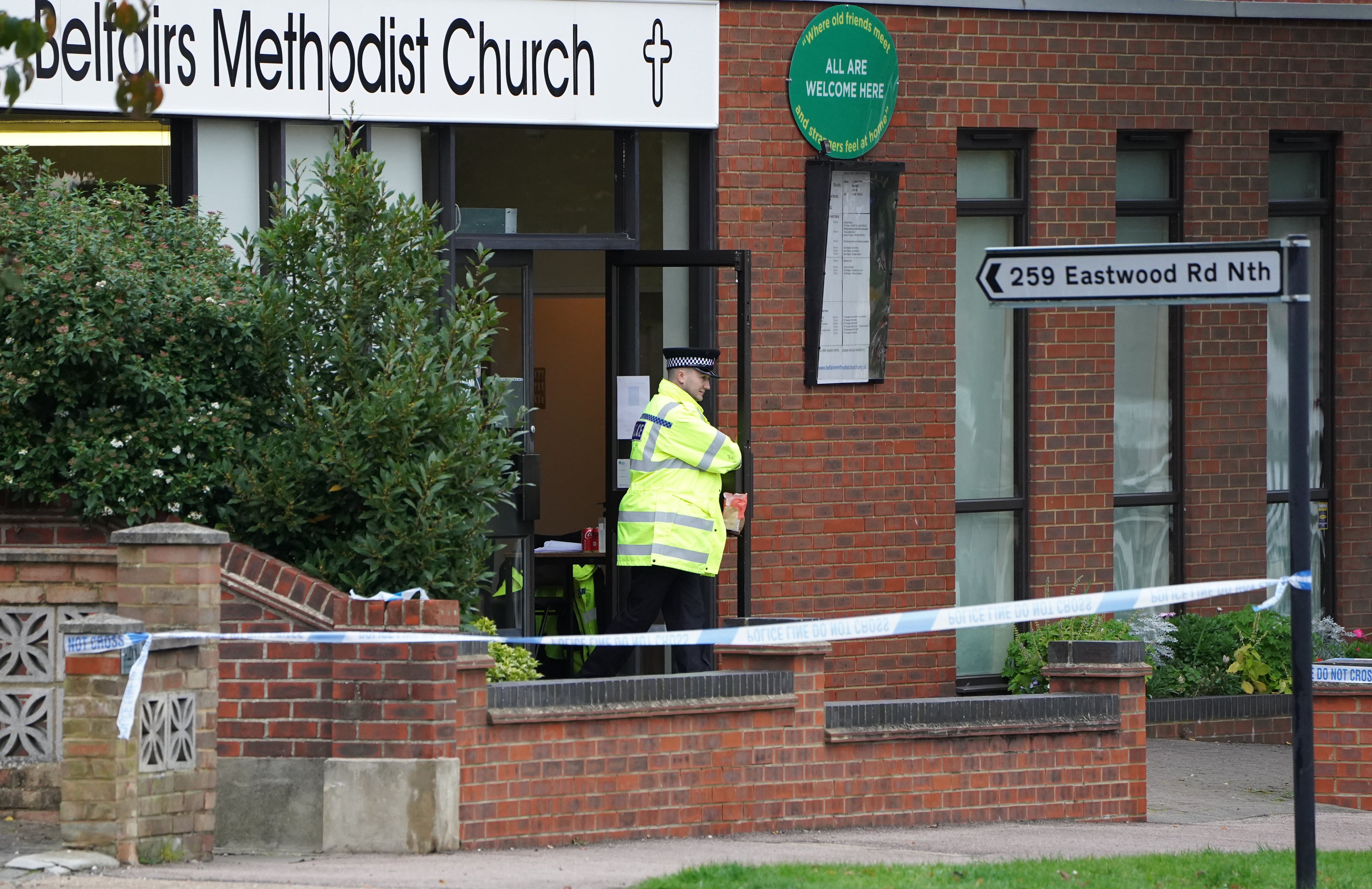 Belfairs Methodist Church in Eastwood Road North, Leigh-on-Sea, Essex, where Conservative MP Sir David Amess was stabbed to death (Kirsty O’Connor/PA)