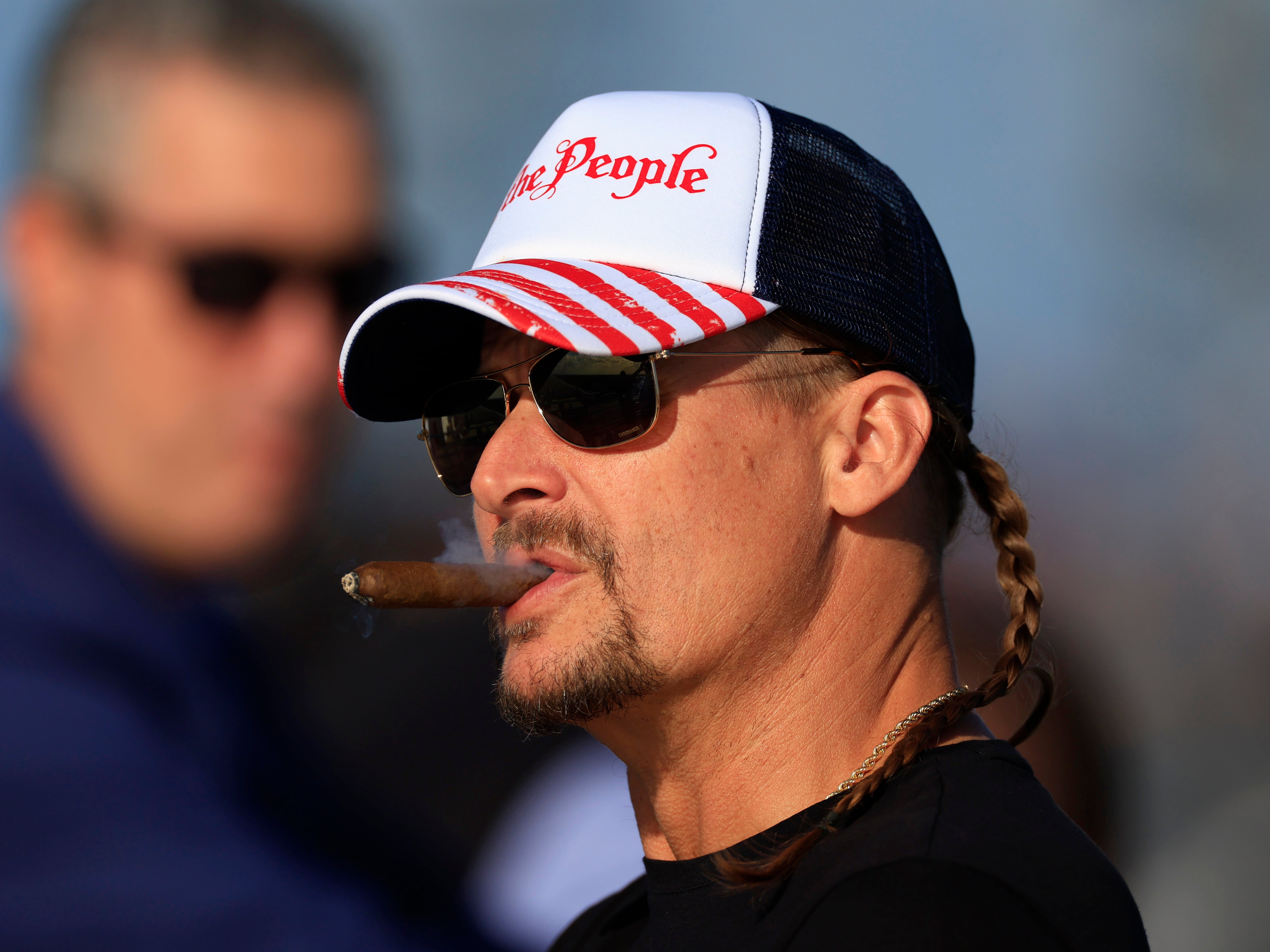 <p>Recording artist Kid Rock looks on during the NASCAR Cup Series 64th Annual Daytona 500 at Daytona International Speedway on February 20, 2022 in Daytona Beach, Florida</p>