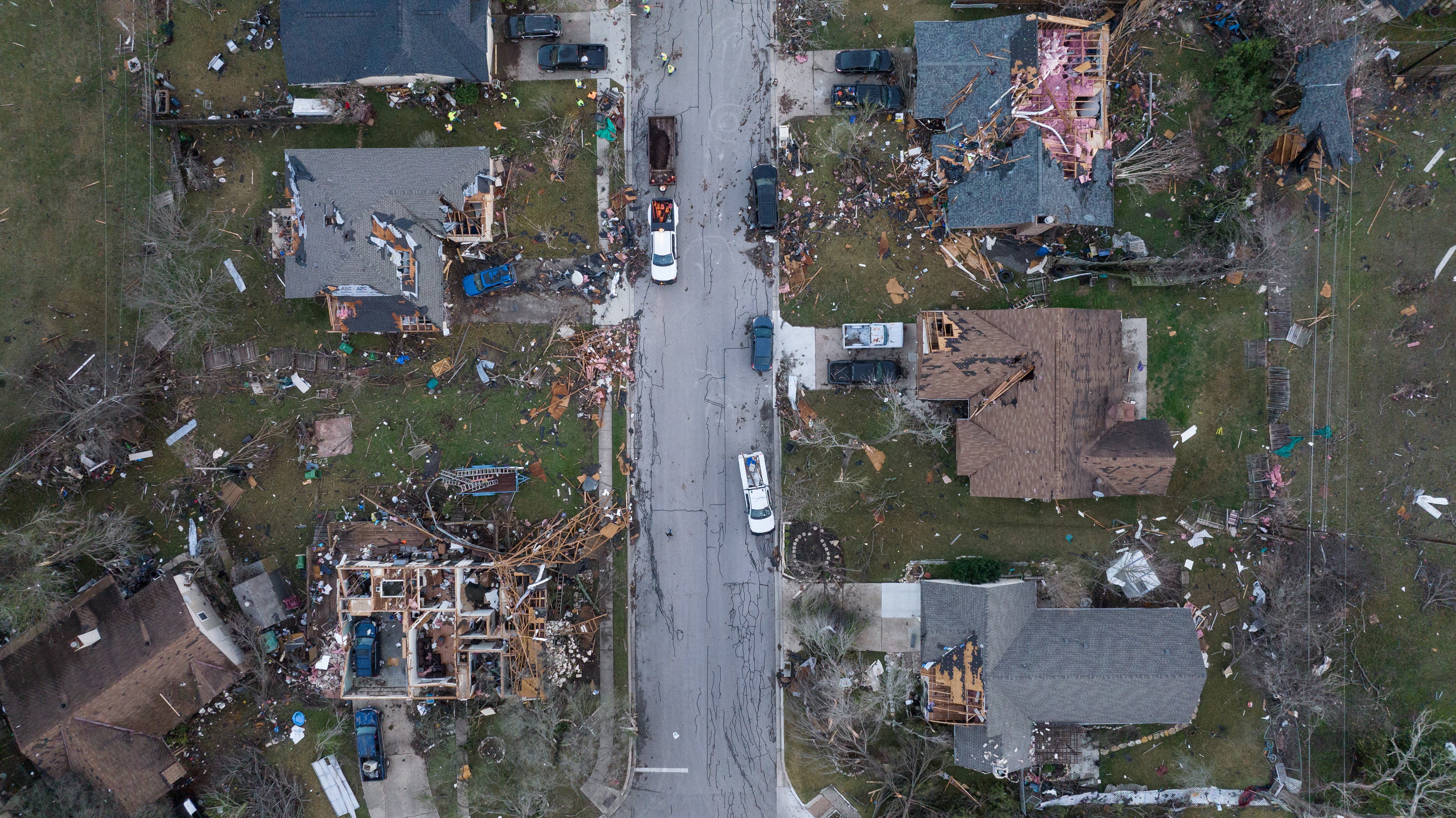 Destroyed homes are seen in the aftermath of a tornado in Round Rock on Tuesday