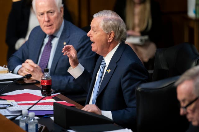 <p>Sen. Lindsey Graham, R-S.C., questions Supreme Court nominee Ketanji Brown Jackson during her confirmation hearing before the Senate Judiciary Committee, Tuesday, March 22, 2022</p>