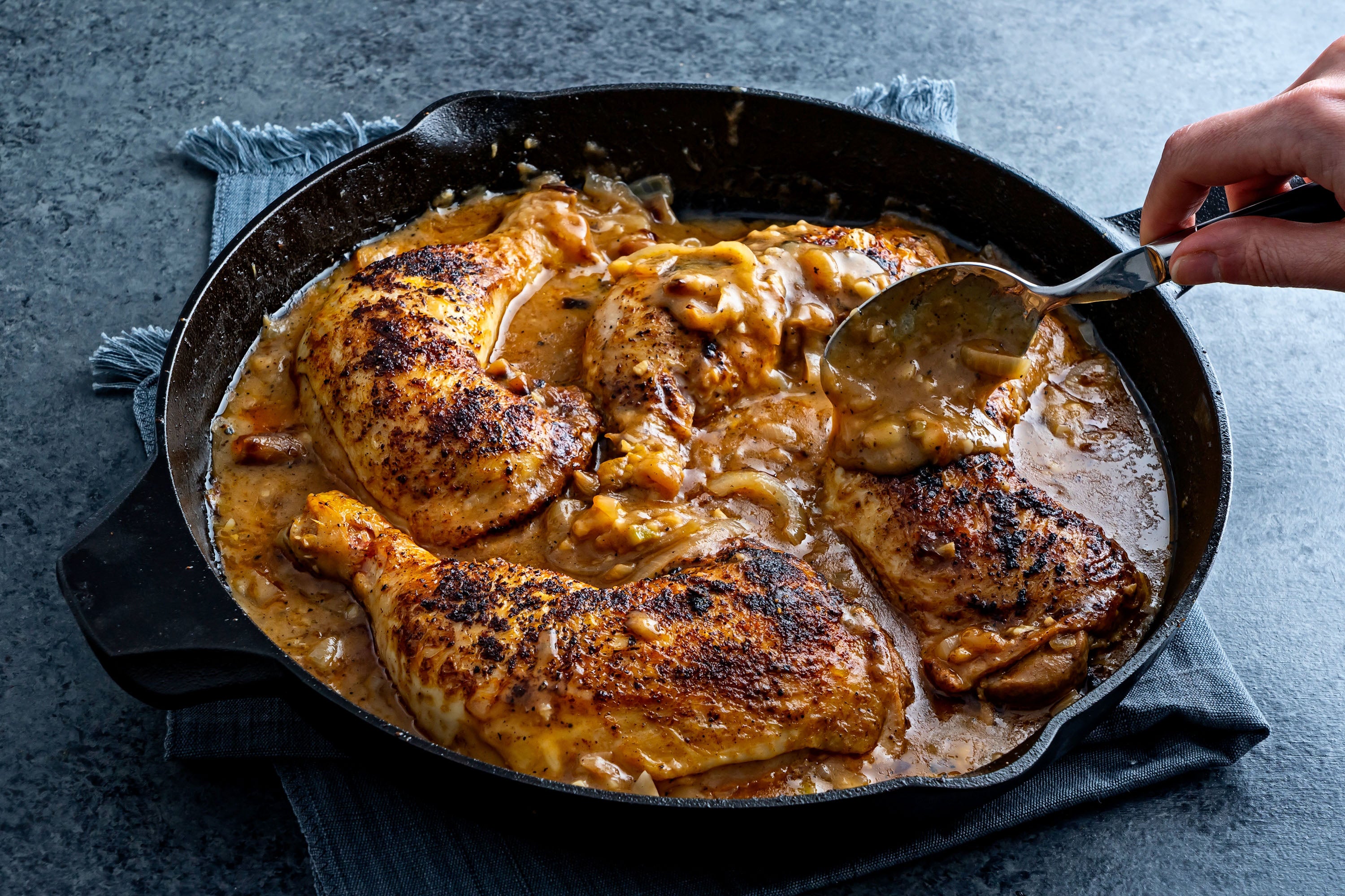 There are as many iterations of smothered chicken as there are cooks, and you can’t go wrong once you have the basic steps and fundamentals down