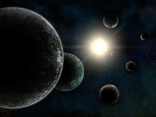 An artist’s conception of exoplanets, planets around distant stars