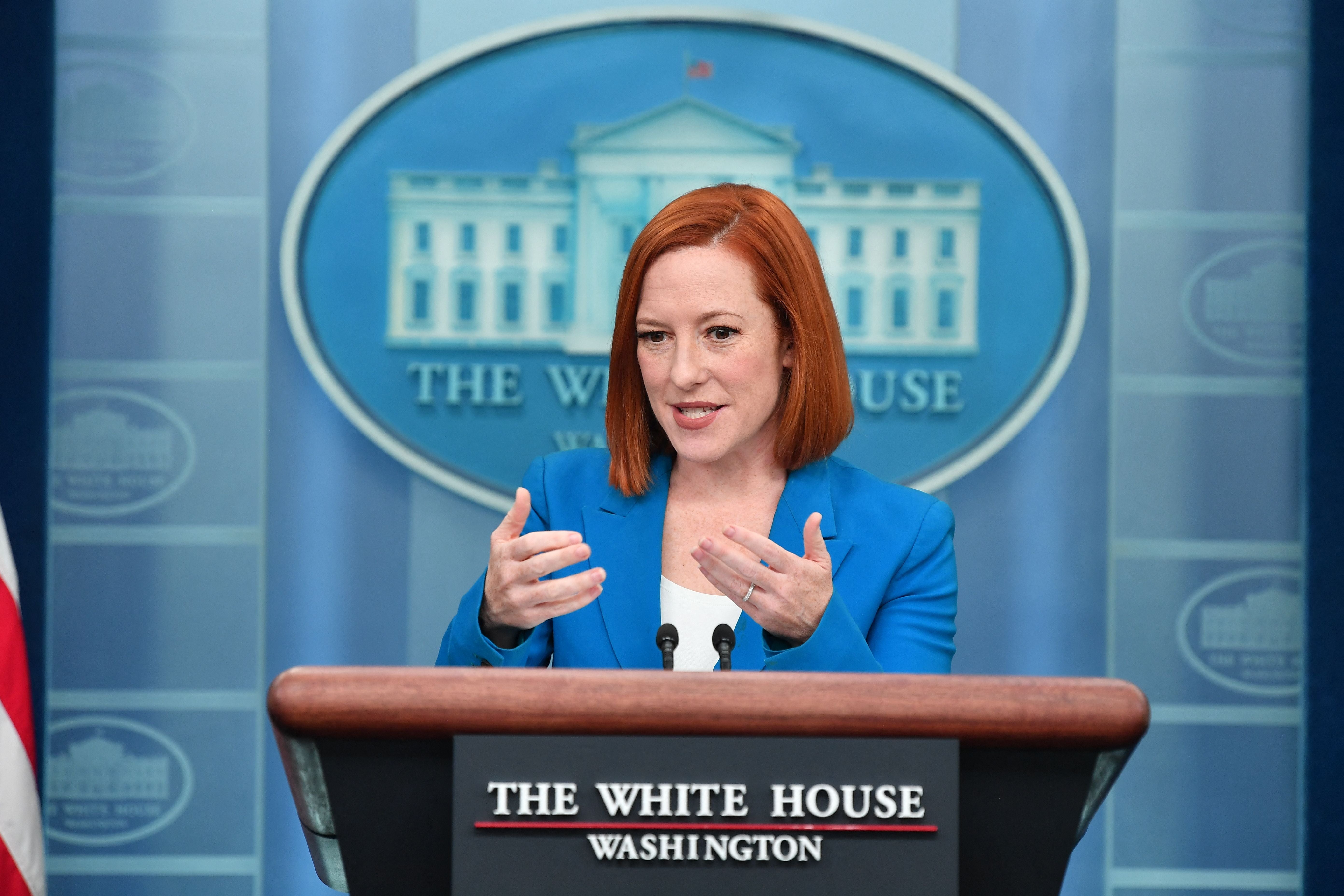 White House press secretary Jen Psaki speaks during a briefing in the James S. Brady Press Briefing Room of the White House in Washington, DC, on March 21, 2022