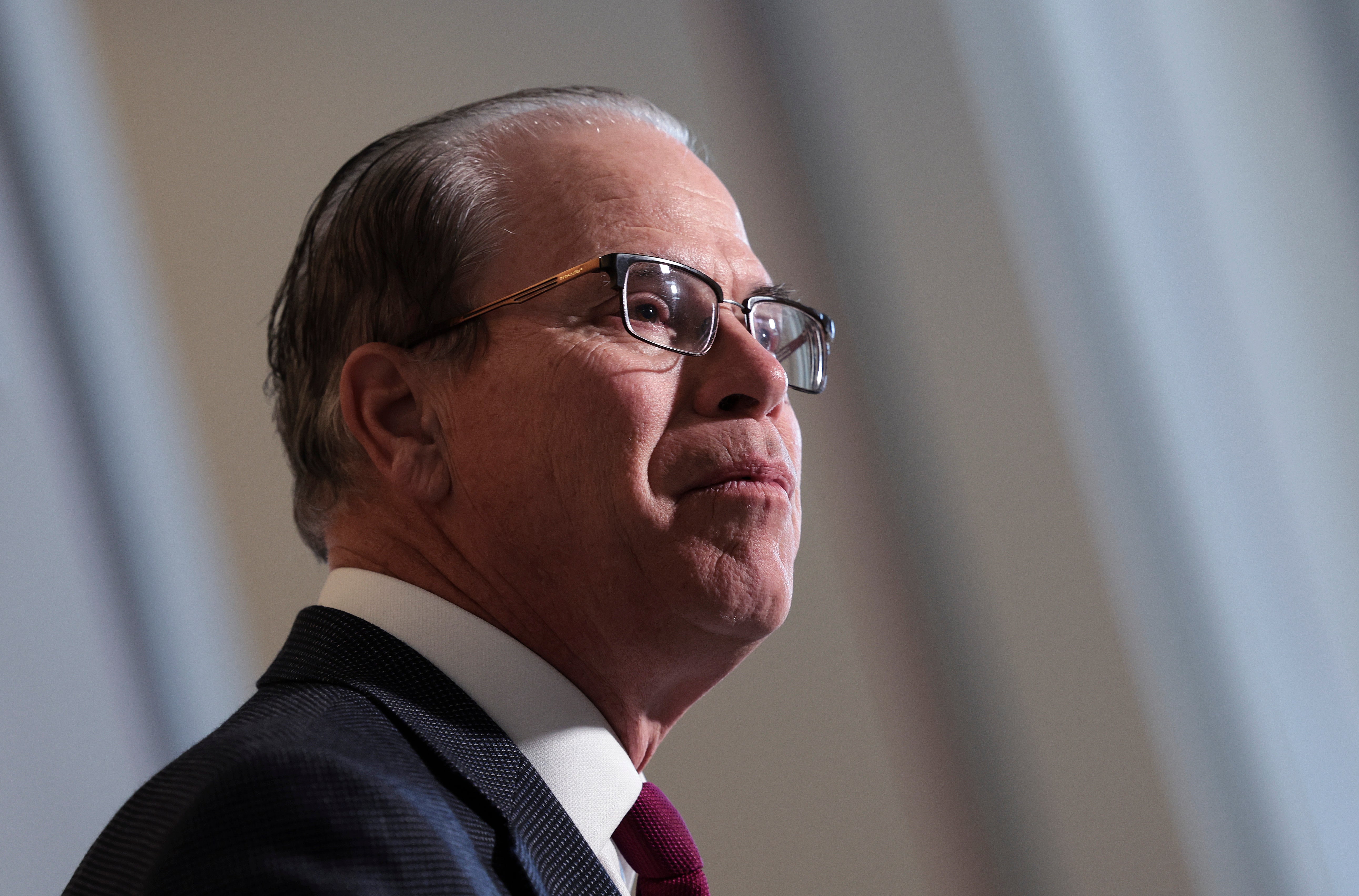 US Sen Mike Braun (R-IN) speaks on southern border security during a press conference at the Russell Senate Office Building on 2 February 2022 in Washington, DC