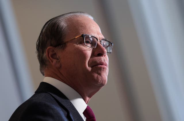<p> US Sen Mike Braun (R-IN) speaks on southern border security during a press conference at the Russell Senate Office Building on 2 February 2022 in Washington, DC</p>