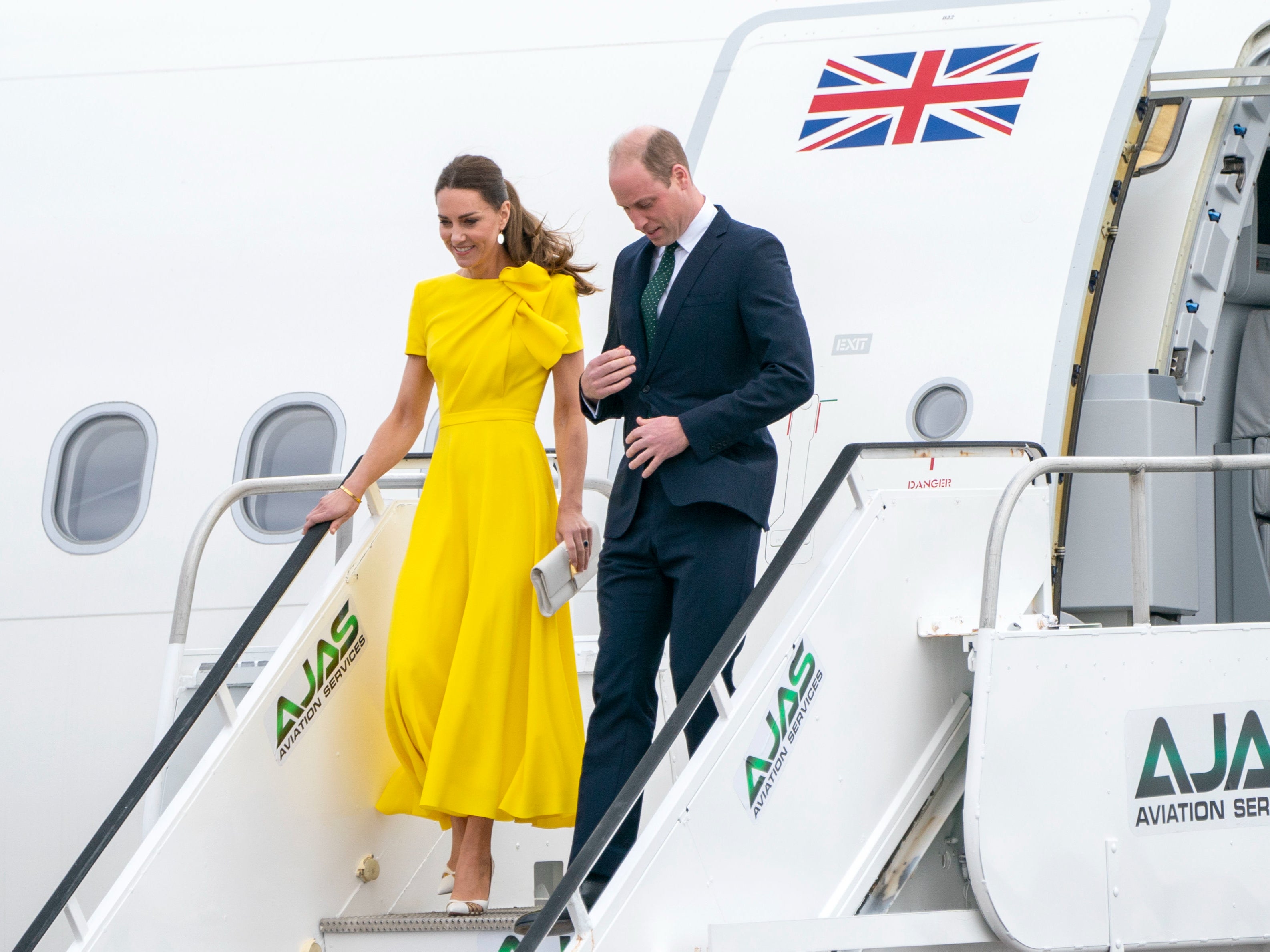 <p>The Duke and Duchess of Cambridge arrive at Norman Manley International Airport in Kingston, Jamaica, on day four of their tour of the Caribbean</p>
