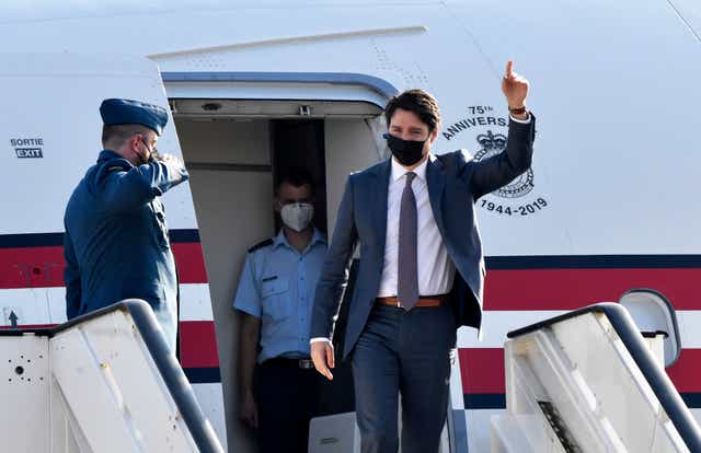 <p>Canadian prime minister Justin Trudeau arrives in Brussels to attend an extraordinary Nato summit which will take place on Thursday</p>