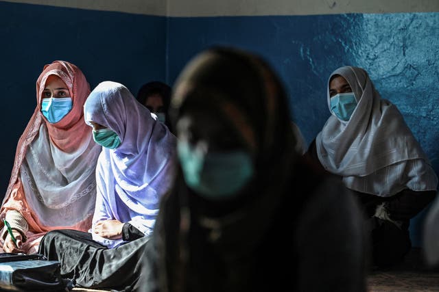 <p>File: Women sitting inside their classroom at Noorania school, in Sharan city, in the Paktika province</p>