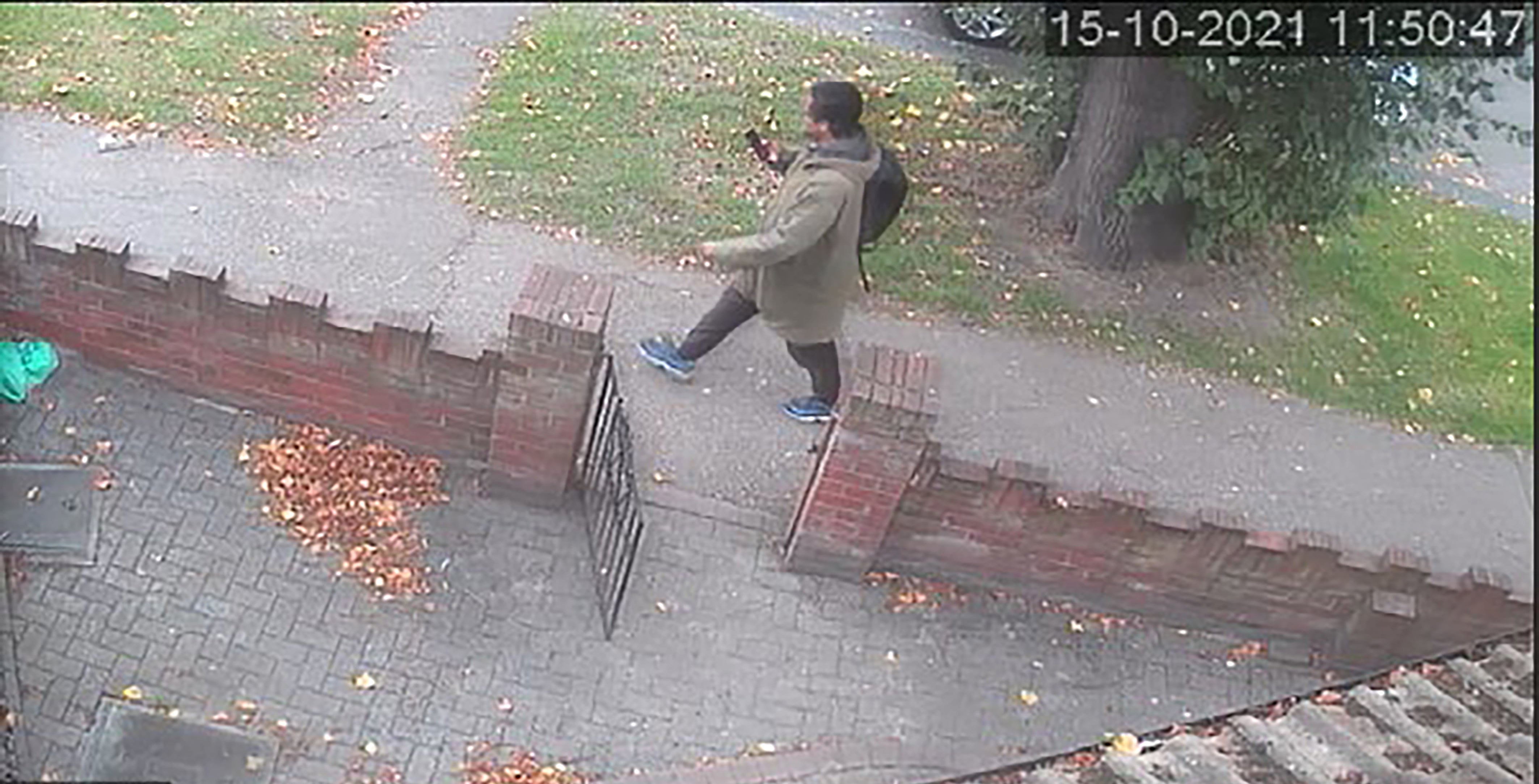 Ali captured on CCTV walking between Leigh-on-Sea railway station and Belfairs Methodist Church on October 15 2021 (Met Police/PA)