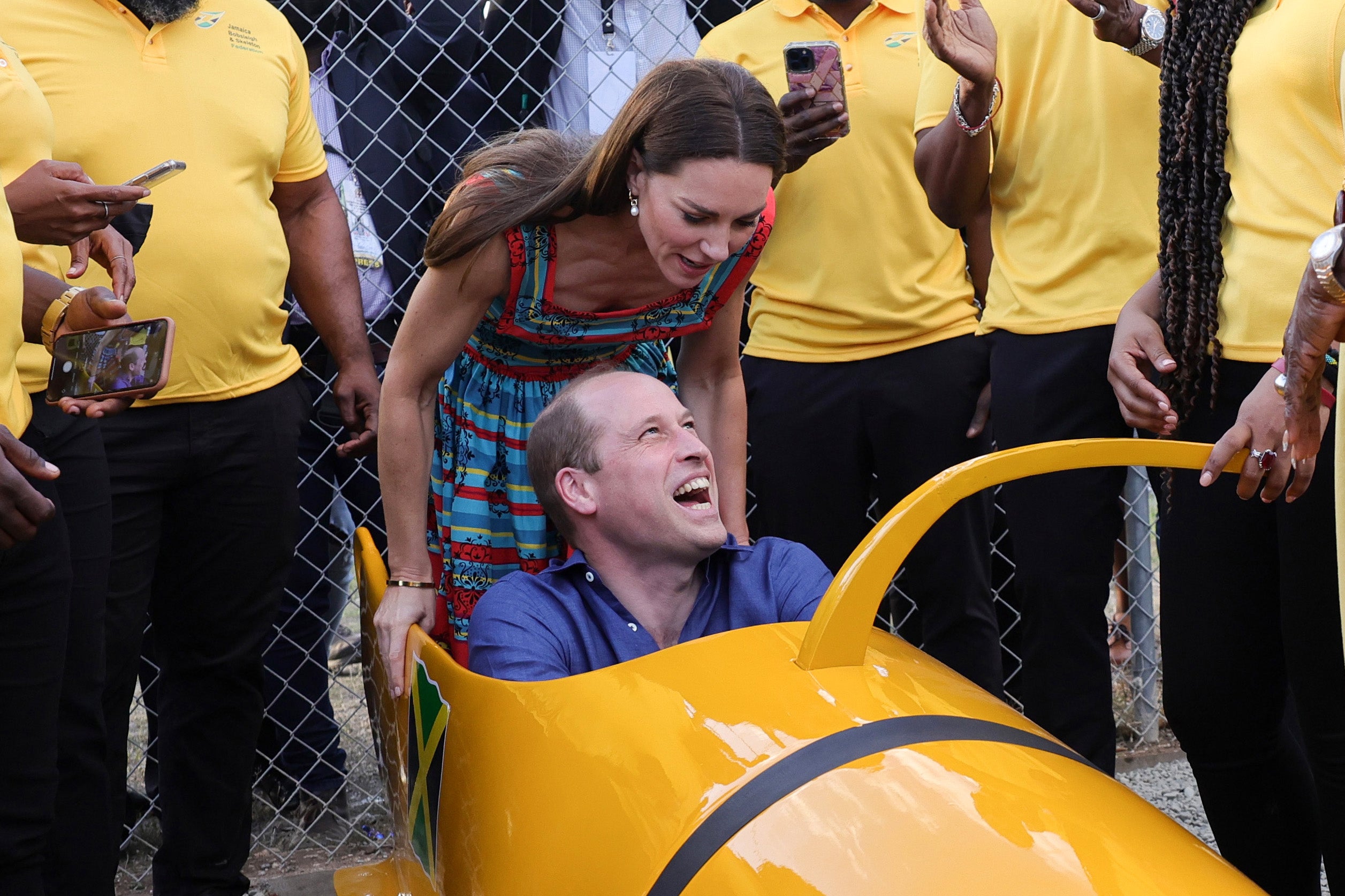 The Cambridges meet the Jamaica national bobsleigh team in Kingston on Tuesday