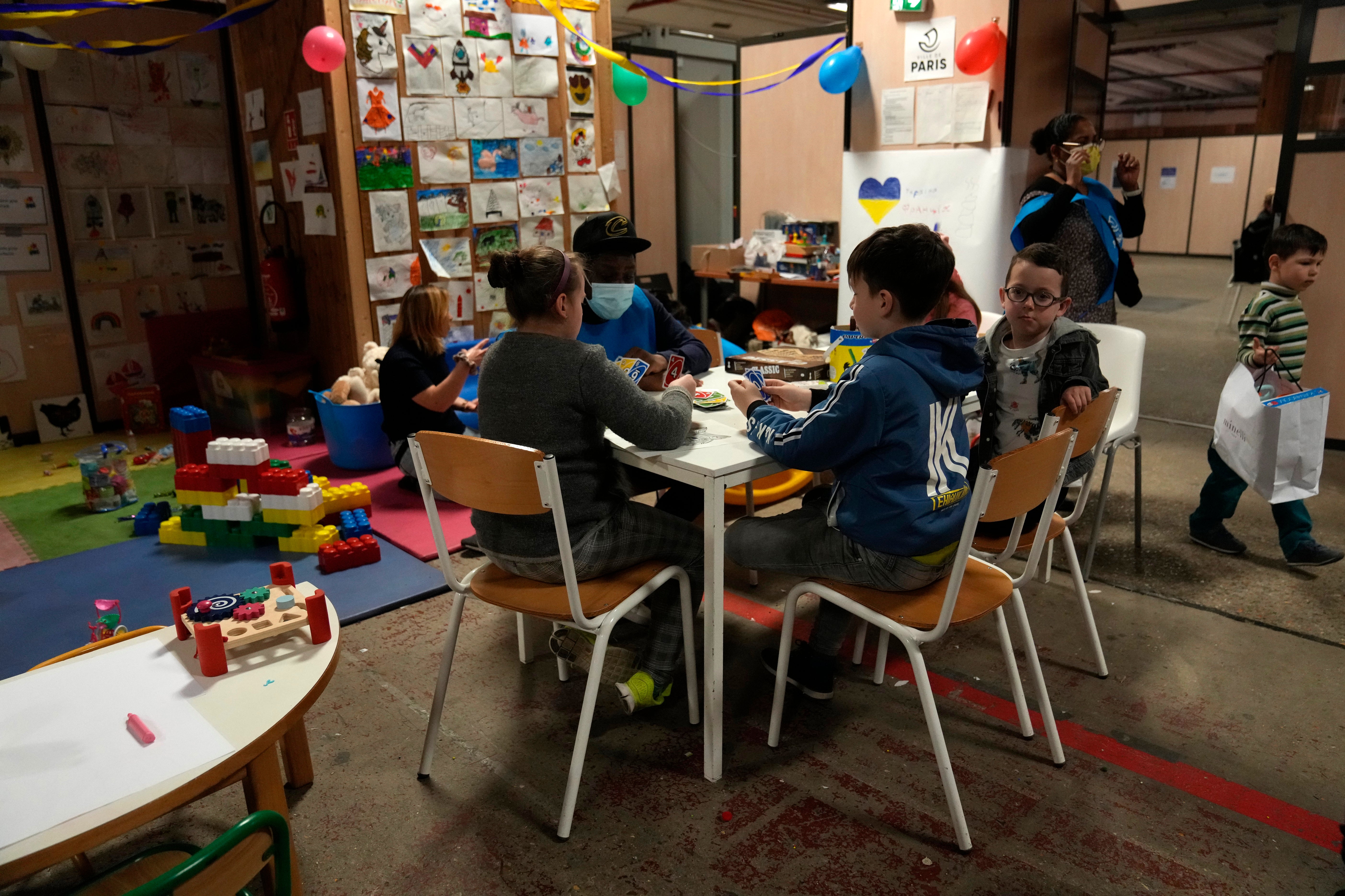 Ukrainian children at a center for refugees