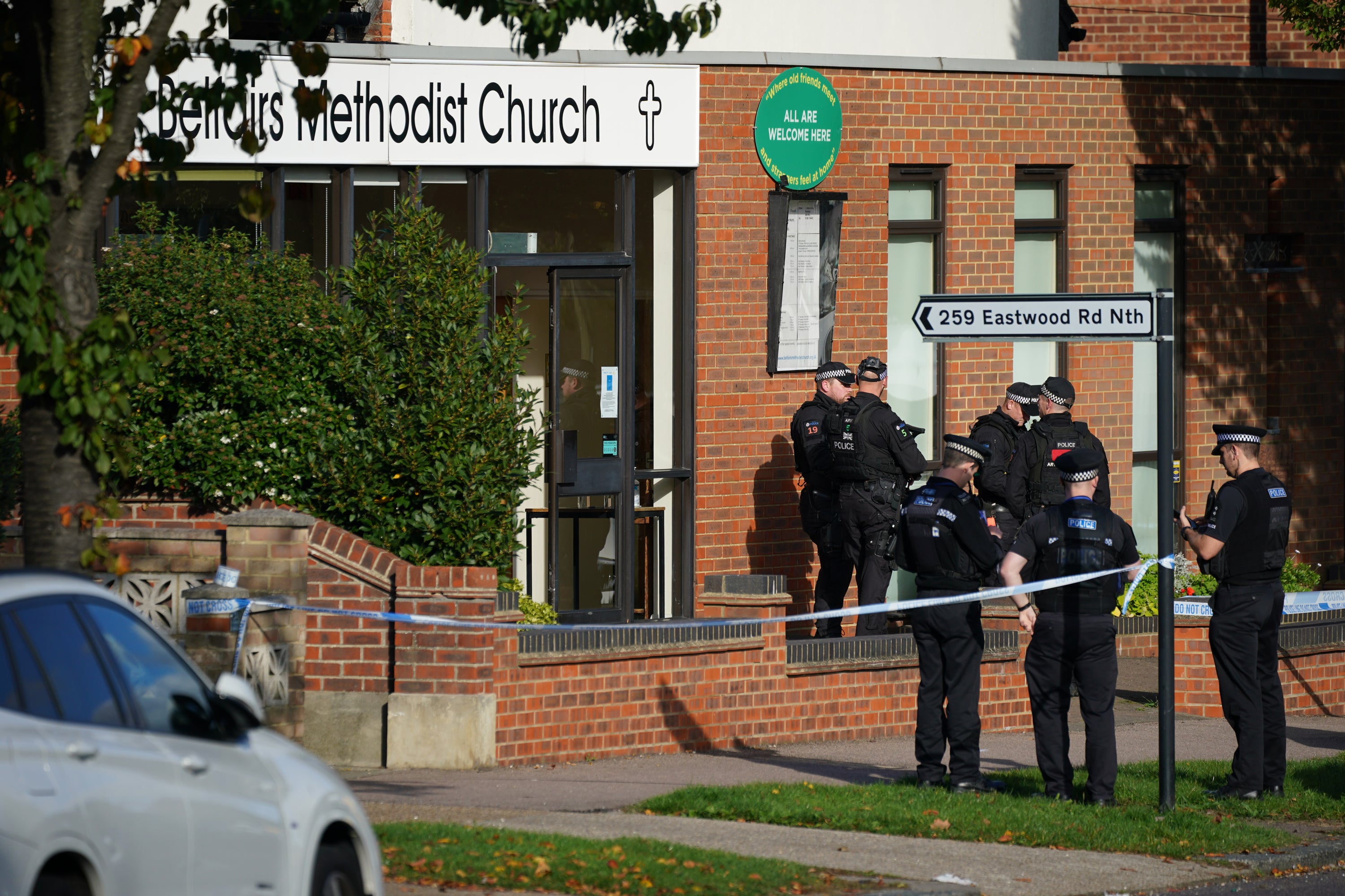 Emergency services at the scene at the Belfairs Methodist Church (Yui Mok/PA)