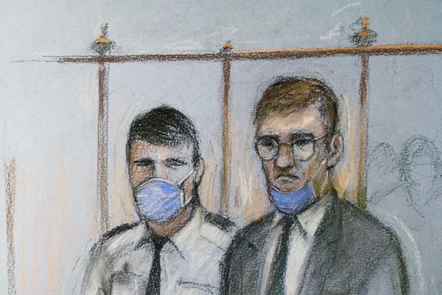 A court artist sketch by Elizabeth Cook of James Watson (right), appearing in the dock at the Old Bailey in London (PA)