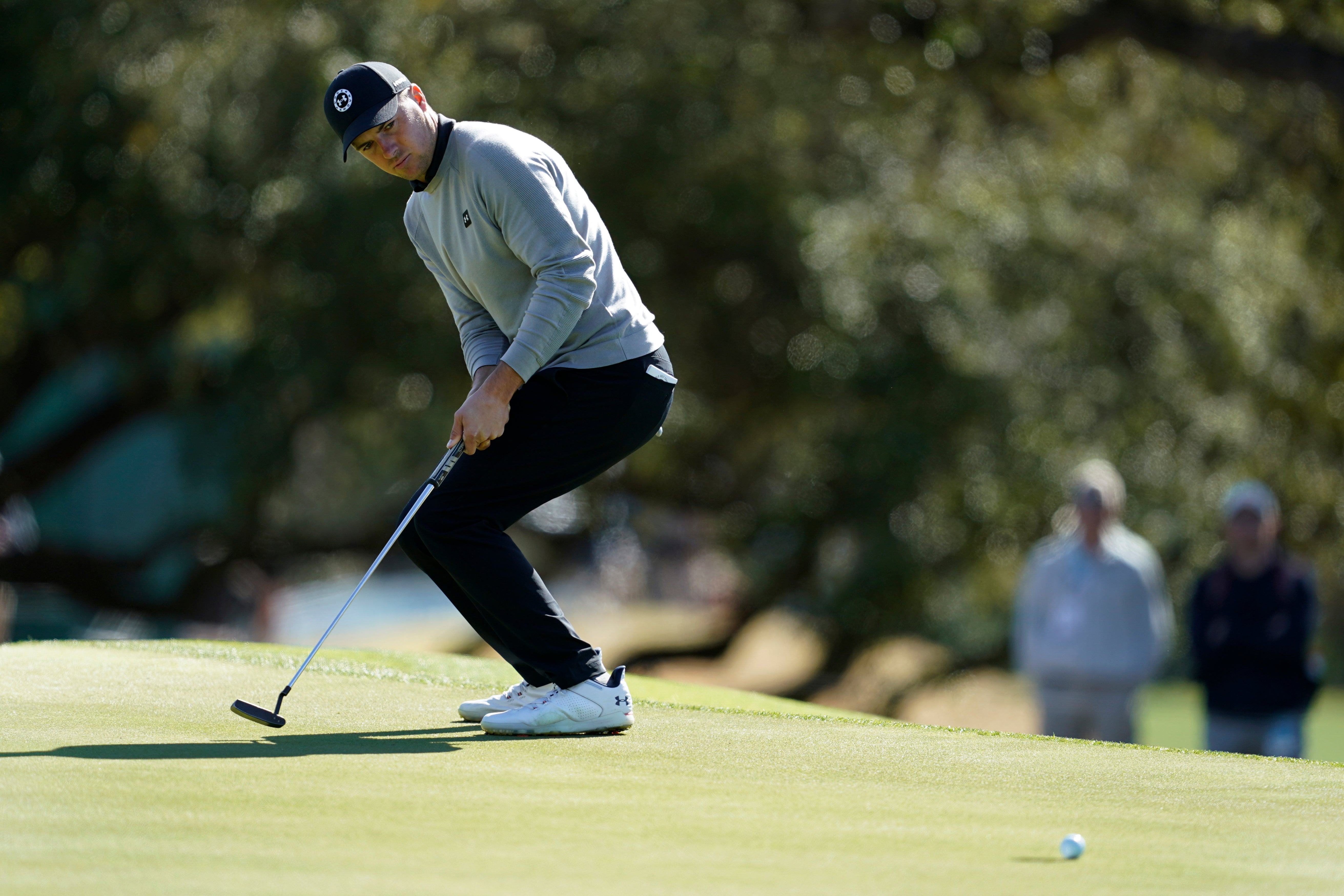 Jordan Spieth reacts to his putt on the sixth green in his match against Keegan Bradley in the WGC-Dell Technologies Match Play Championship (Tony Gutierrez/AP)