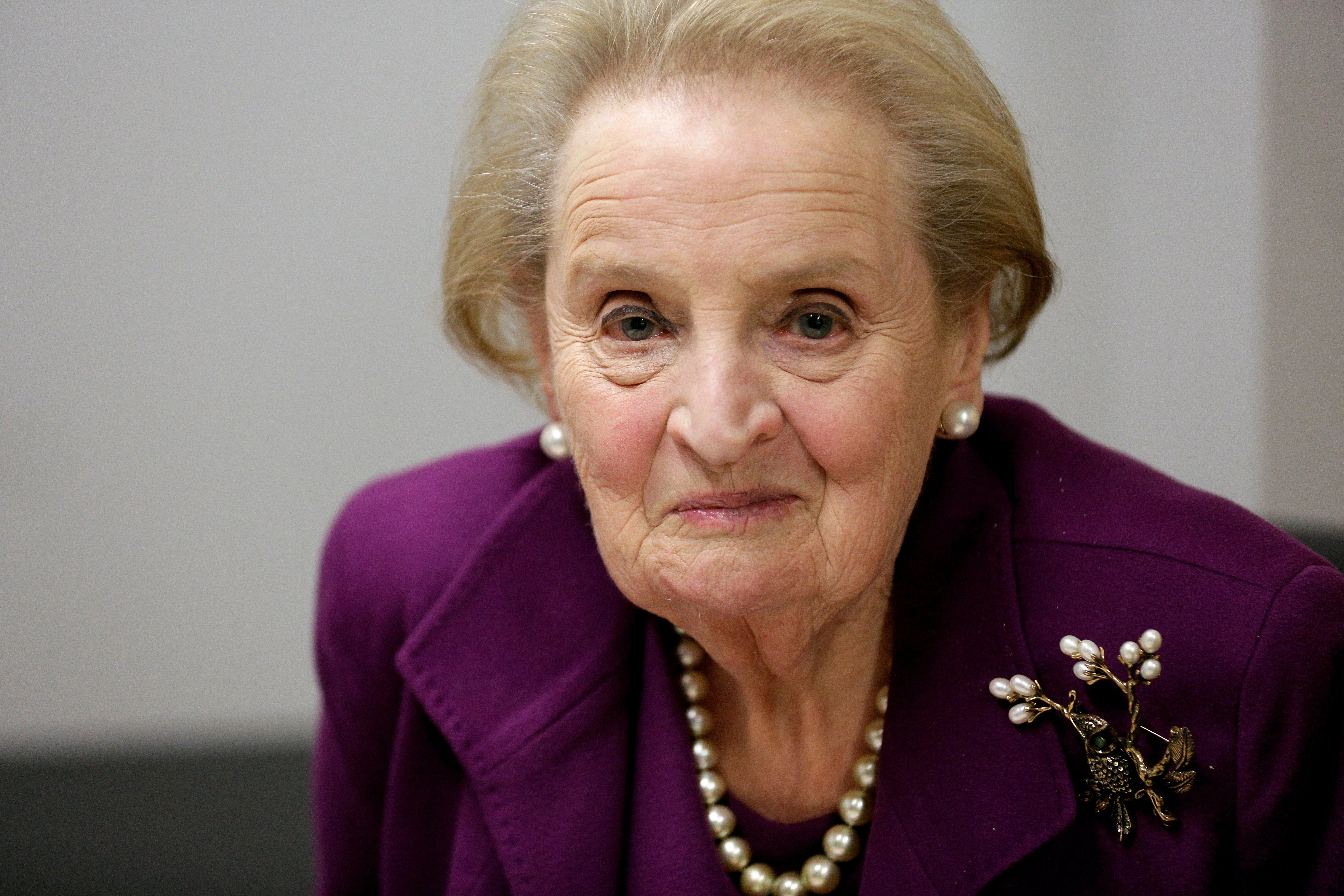 Madeleine Albright speaks before an interview in Washington on 28 November 2016