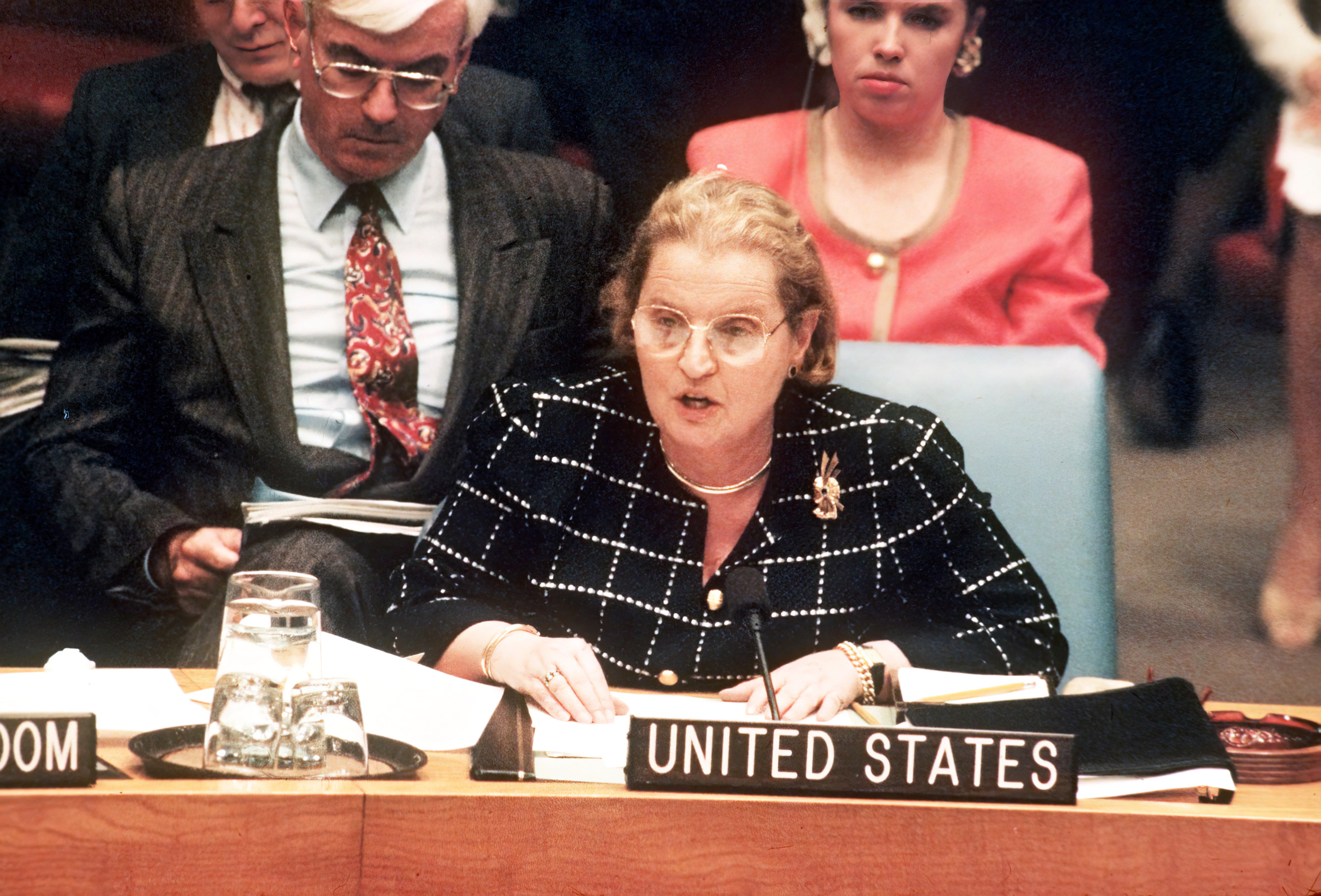 US ambassador Madeleine Albright speaks to the Security Council on 7 May 1994